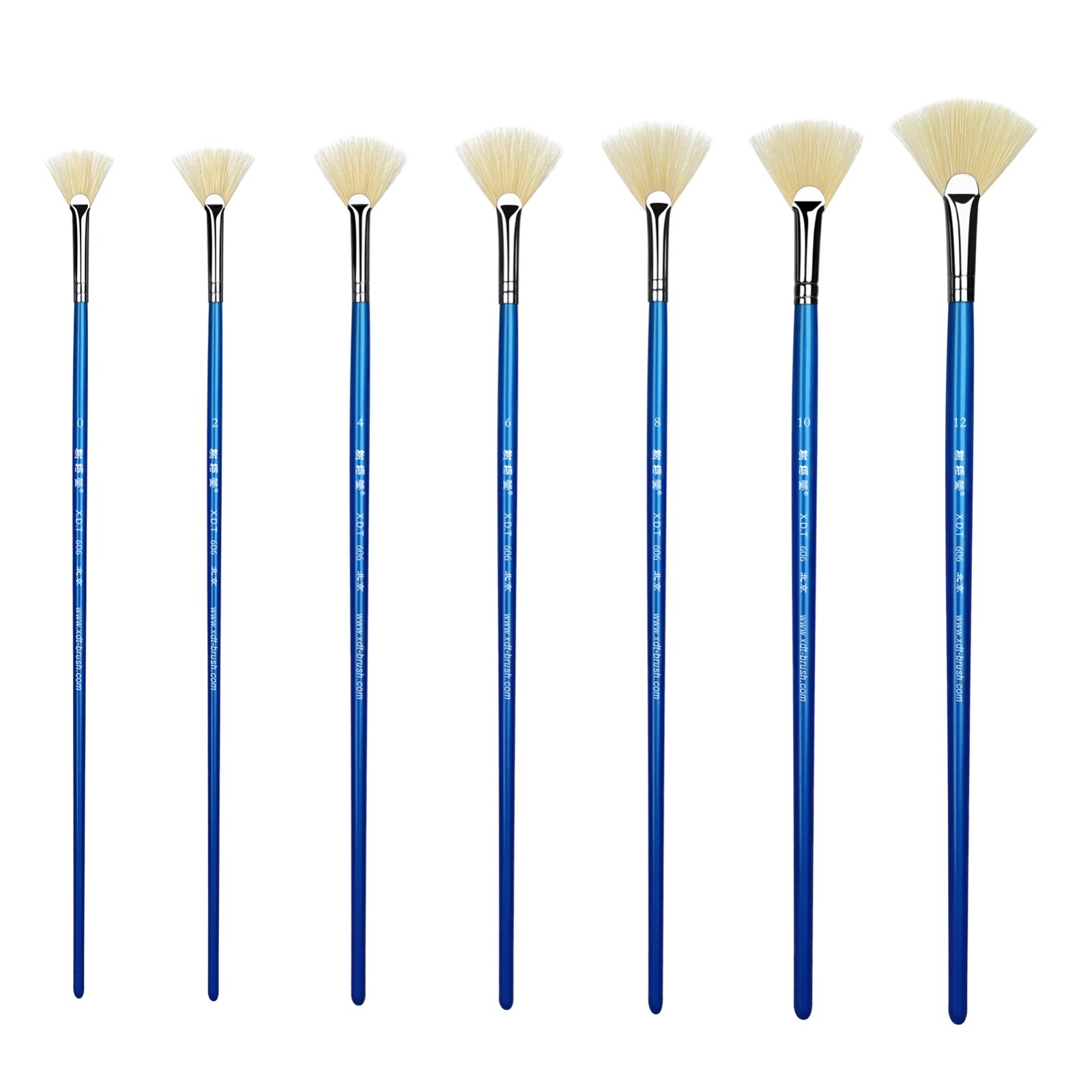 XDT#606-1 Fan Art Brush Set 7Pc #0#2#4#6#8#10#12 Hog Acrylic Oil Watercolor