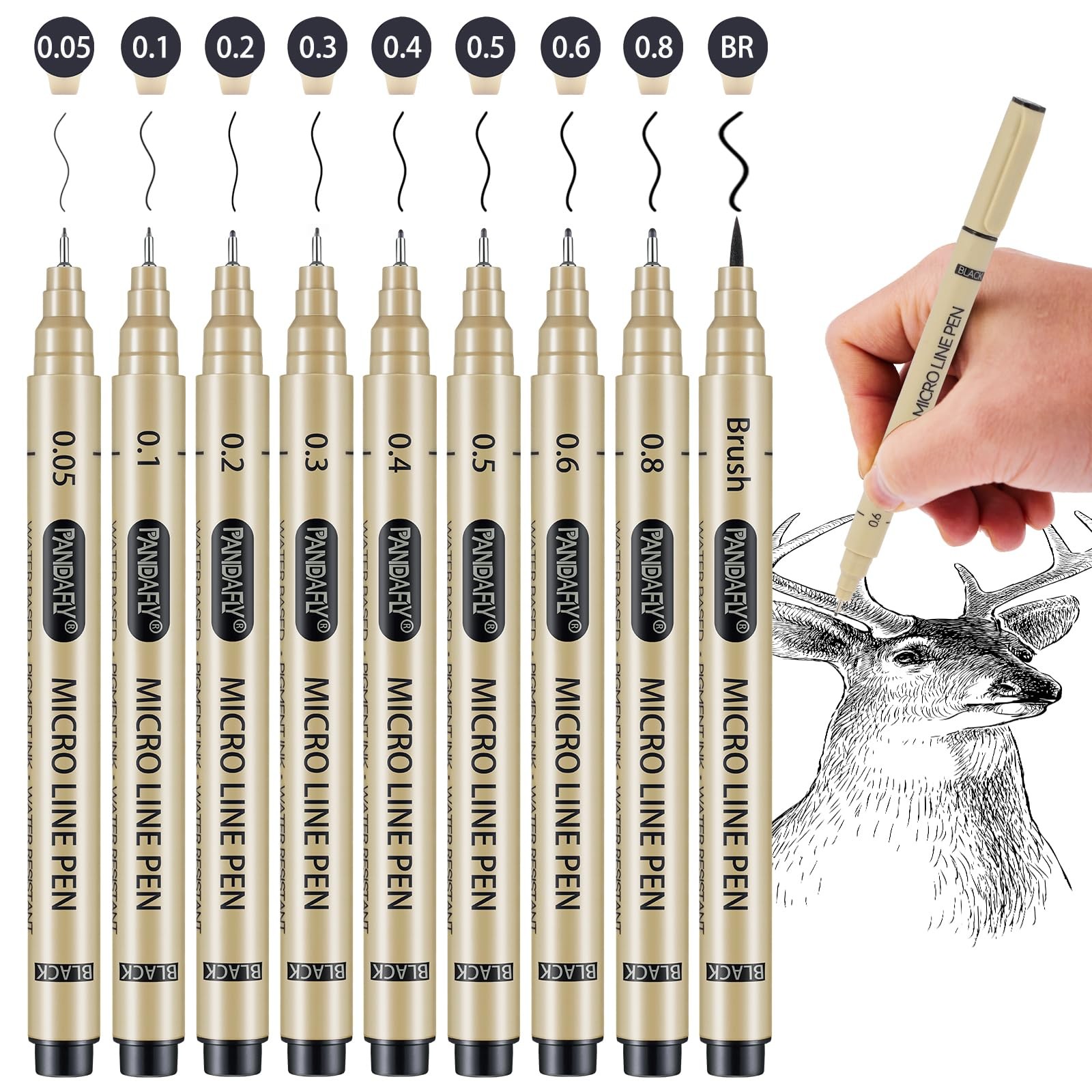 Black Micro-Pen Fineliner Ink Pens, 9 Size Ultra Fine Point Pen, Waterproof
