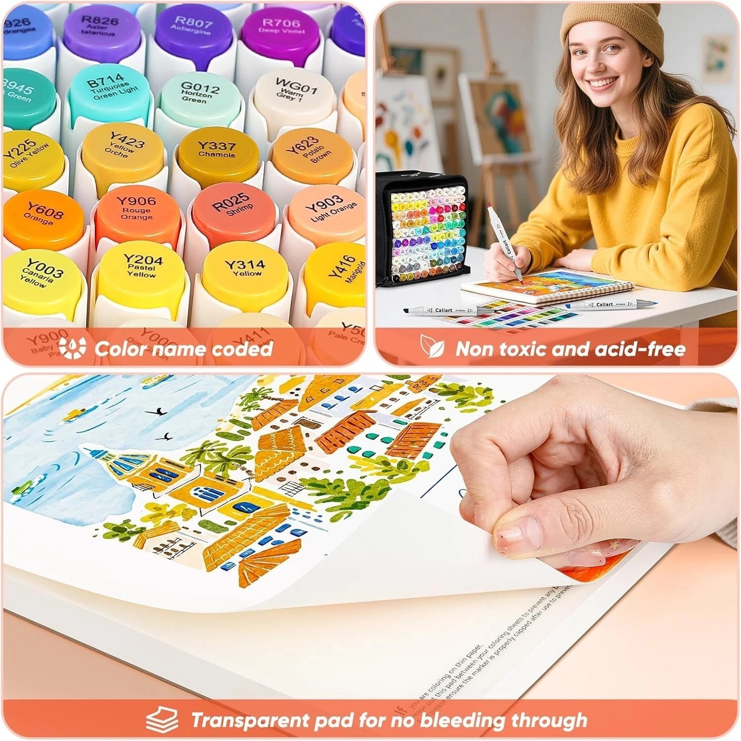 100 Colors Dual Tip Art Markers – Permanent Alcohol-Based Sketch Pens with Case