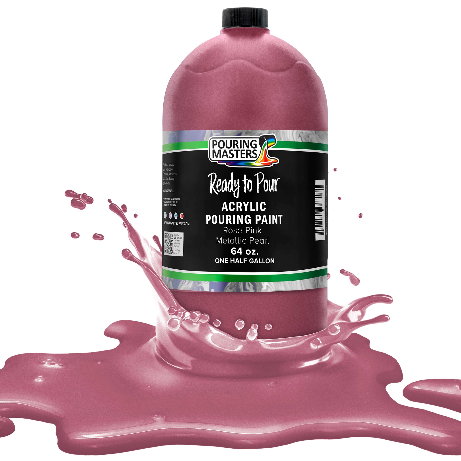 Pouring Masters Rose Pink Metallic Pearl 64oz Bottle Water-Based Acrylic Paint