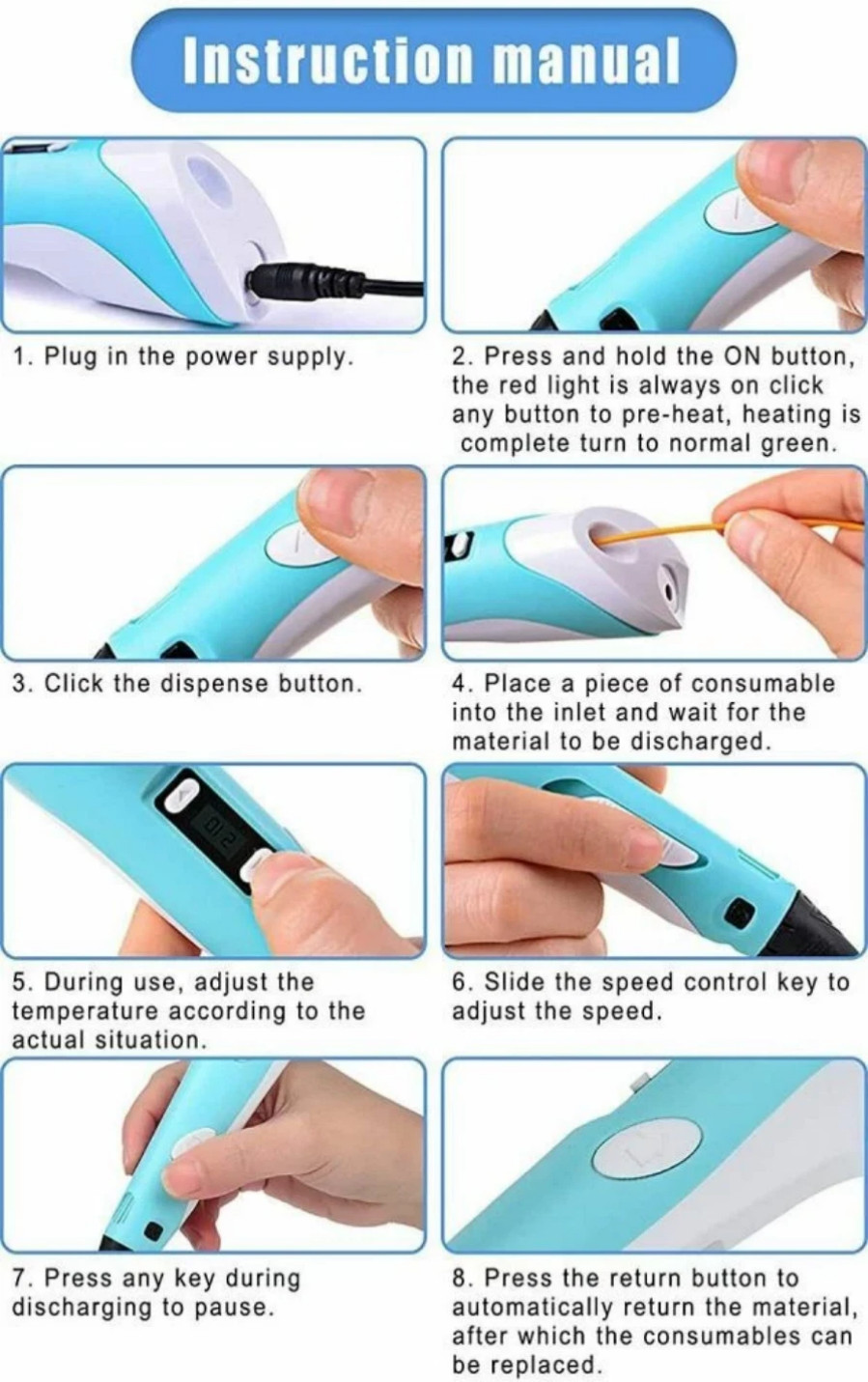 12 Color 3D Printing Pen 3D Drawing Pen with Led Display Filament Kid Gift####