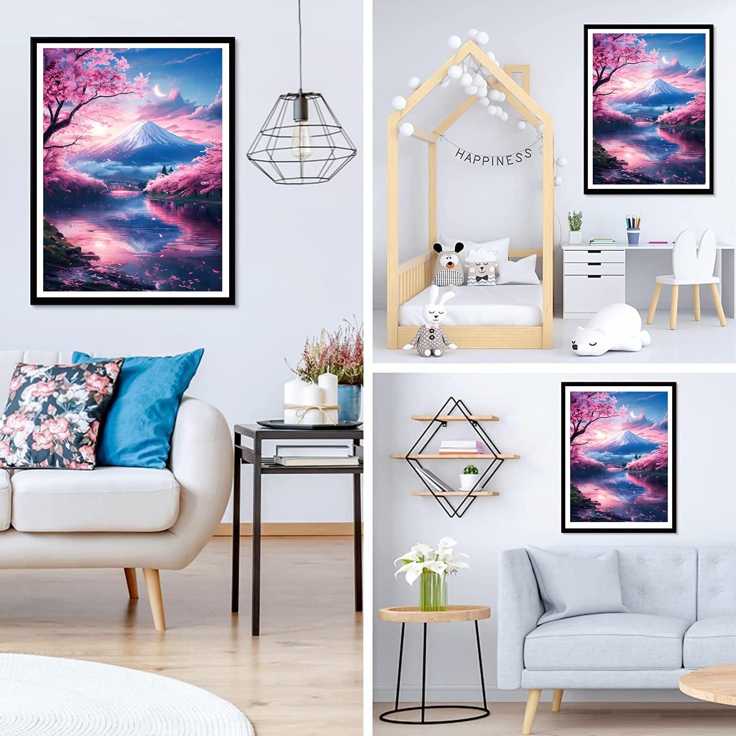 Fuji Diamond Painting Kits for Adults Beginners, 5D Cherry Blossom Diamond Art K