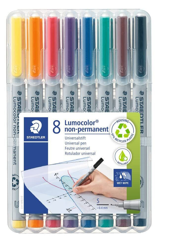 STAEDTLER Lumocolor Universal Pen, Fine, Felt Tip, NON Permanent Marker, 0.6mm