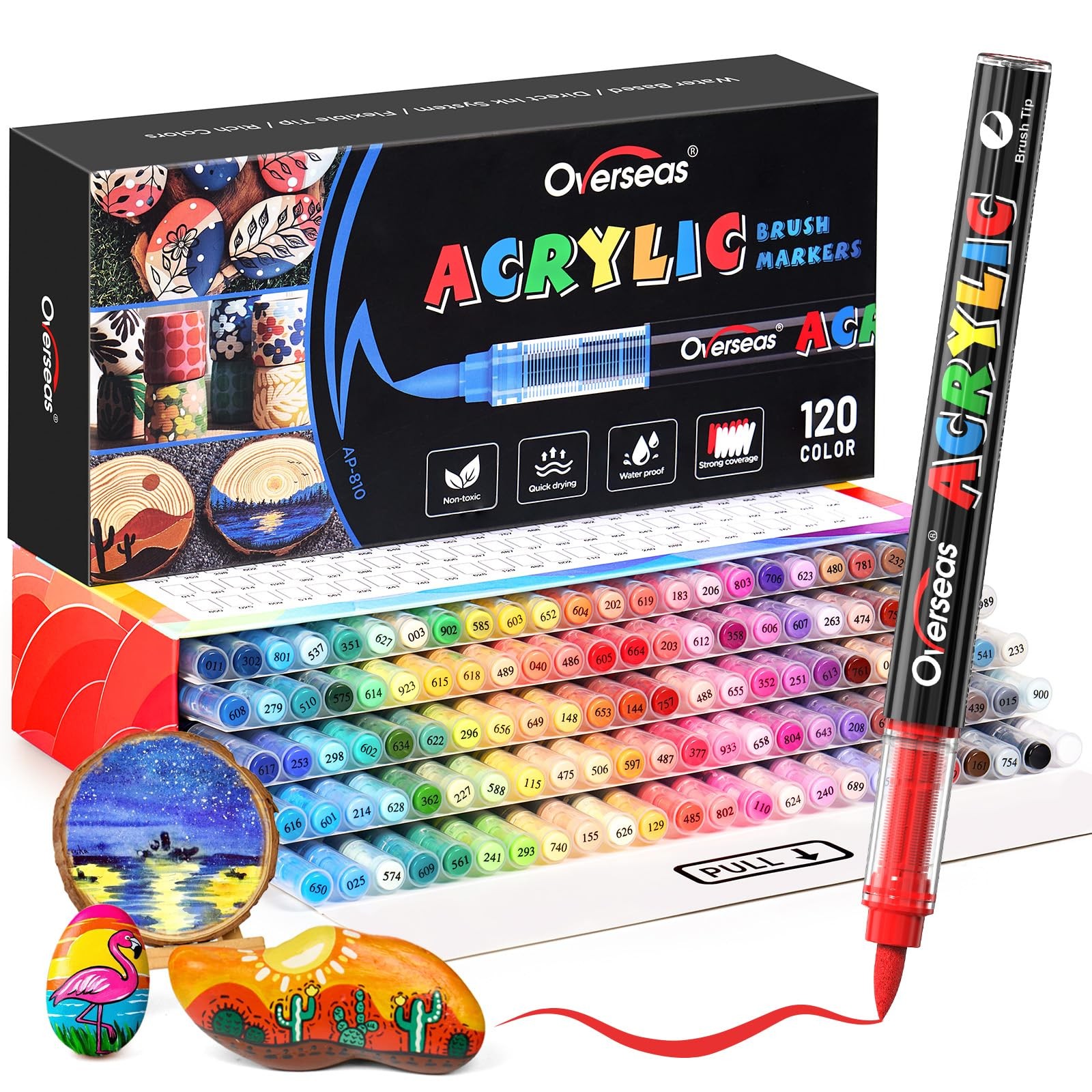 Overseas Acrylic Paint Markers 120 Colors, Brush Tip Paint Pens with Automati…