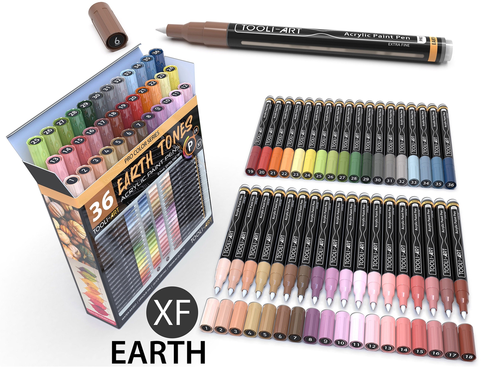 36 Acrylic Paint Pens Skin and Earth Tones (0.7mm EXTRA FINE)