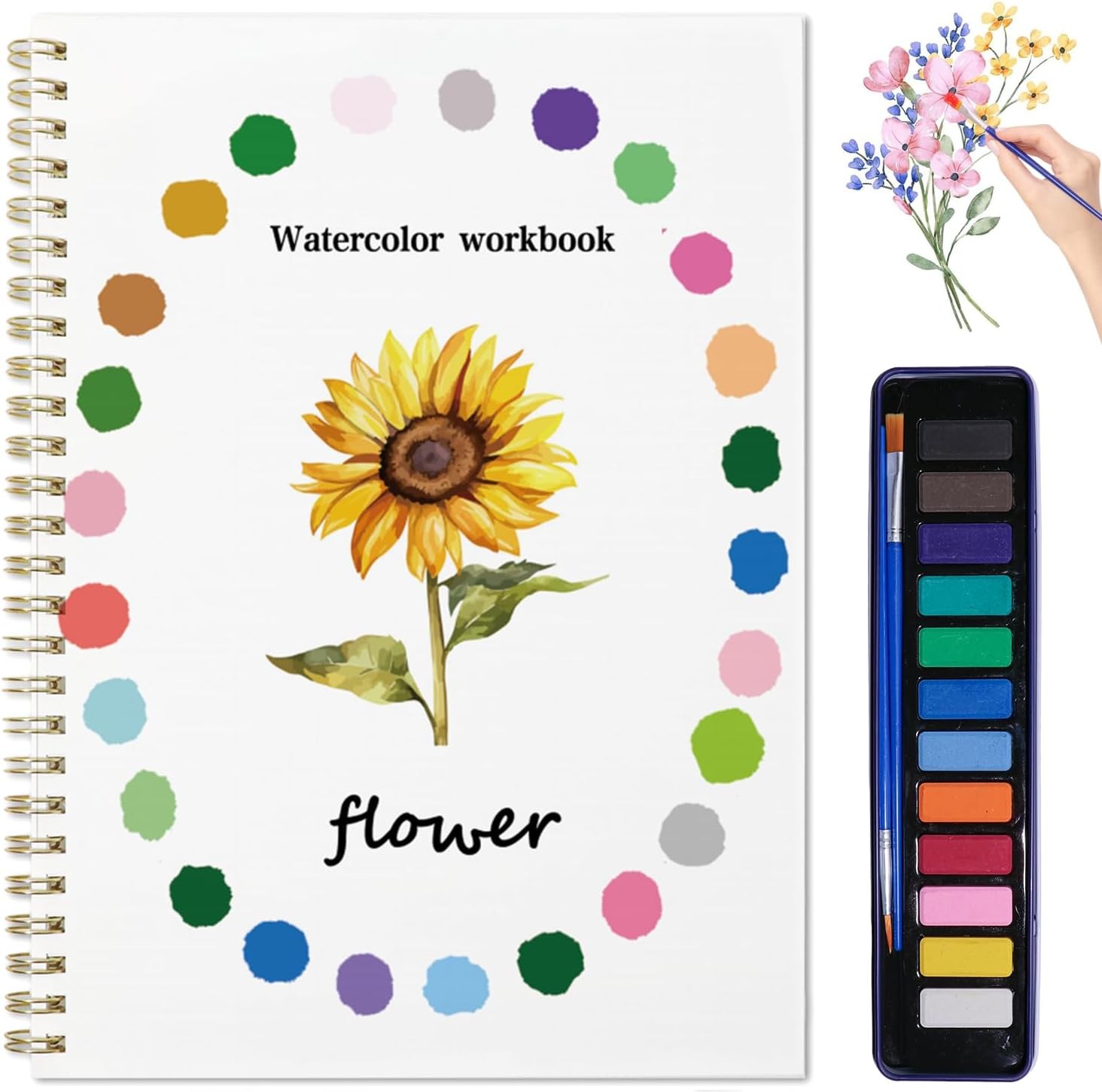 Beginner Watercolor Painting Kit Watercolor Workbook Coloring Book 12 Colors Pai