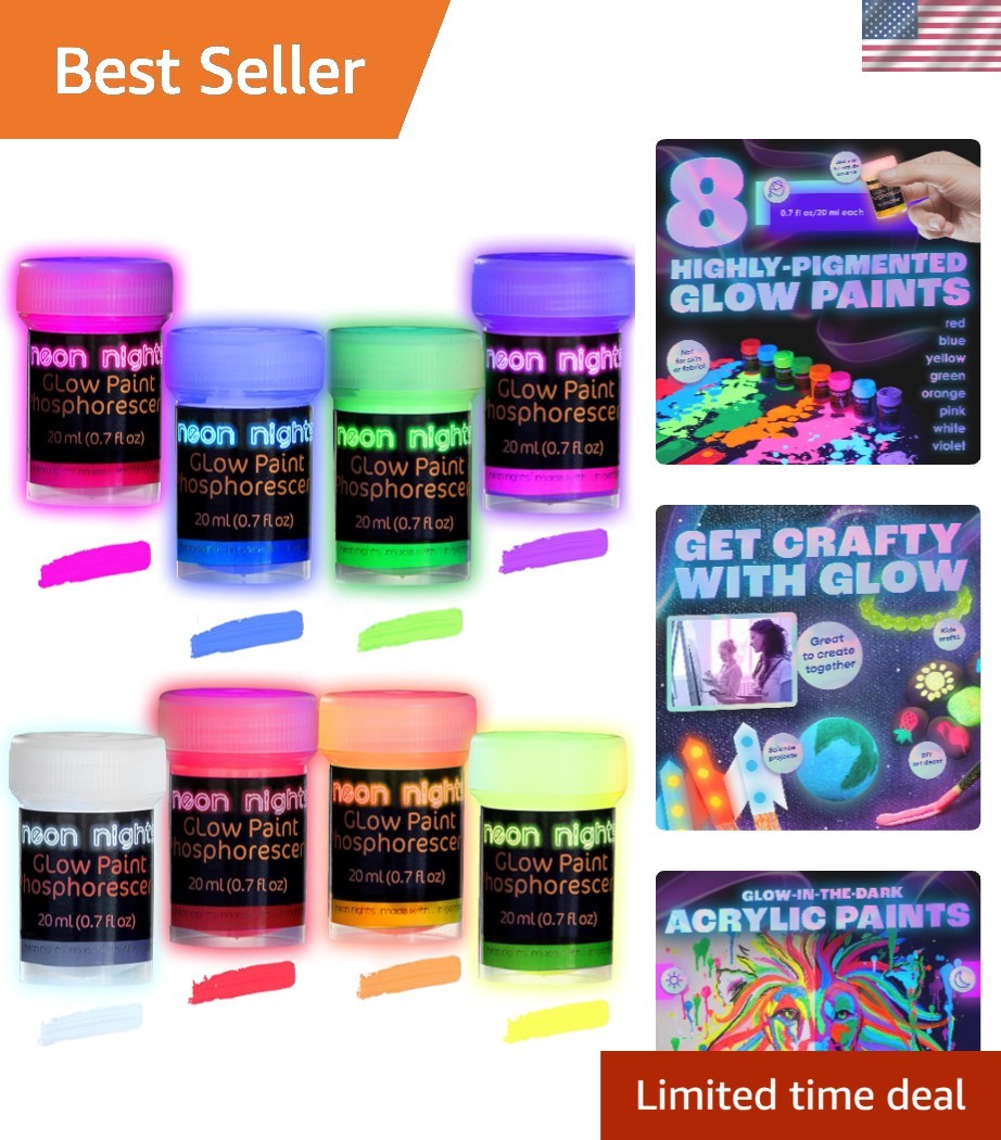 Glow in The Dark Acrylic Paint Set – 8 Vibrant Colors for Indoor & Outdoor Use