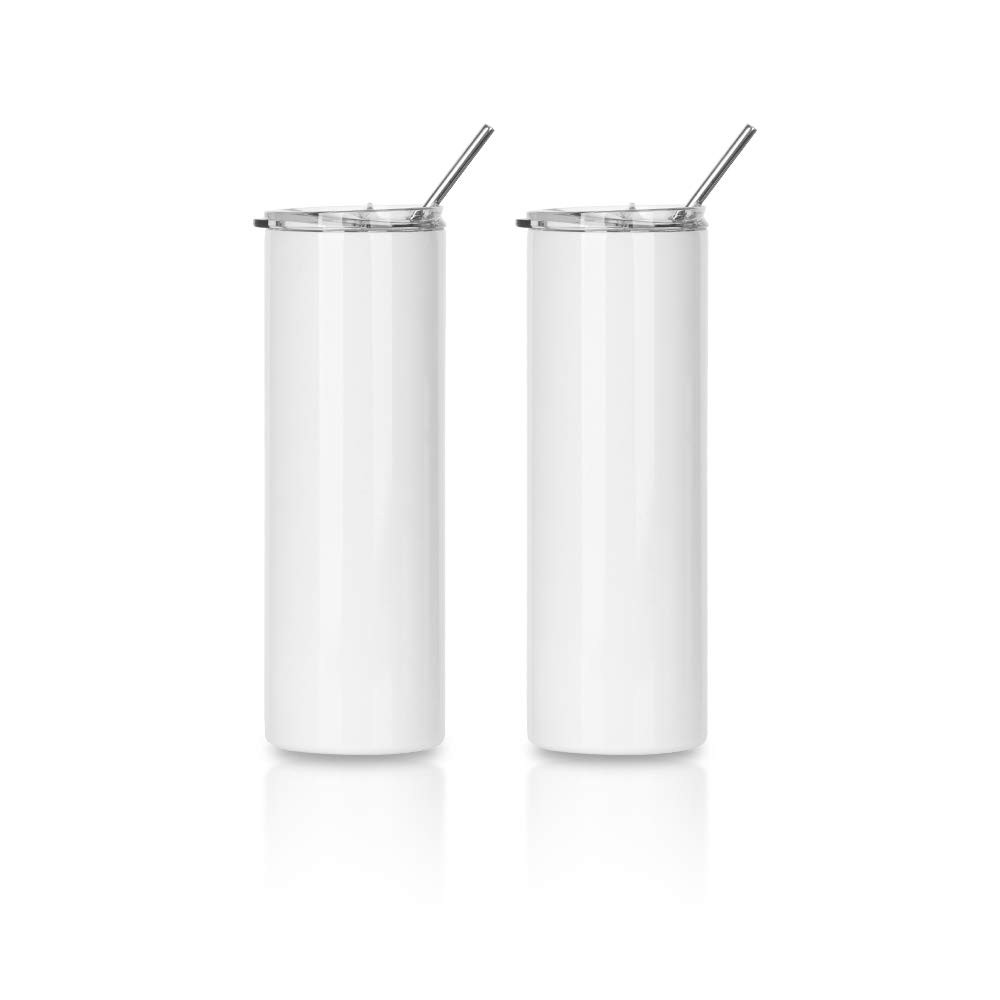 2 PCS Sublimation Blanks Skinny Tumbler White 20 OZ Straight Double Wall Stai…