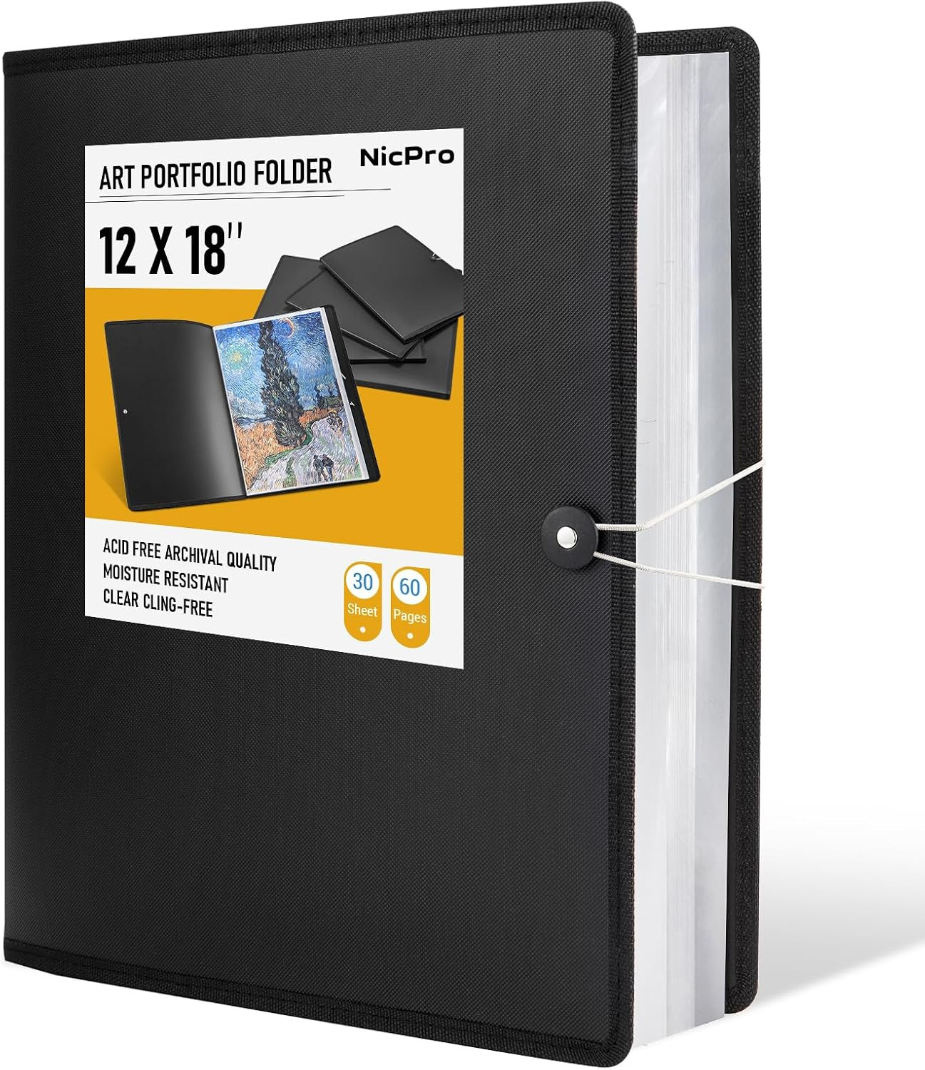 12X18″ Art Portfolio Folder, 30 Pockets Display 60 Pages Art Painting Portfolio
