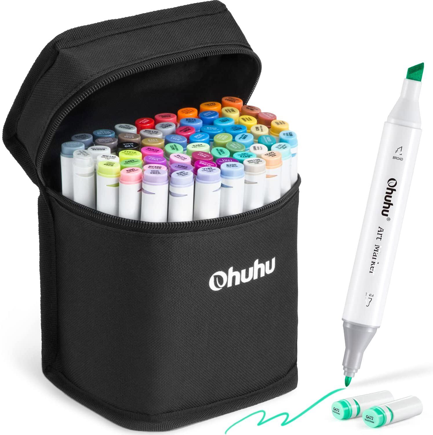 Ohuhu 60 Colors + 1 Colorless Alcohol Marker Blender – Chisel & Fine Dual Tips