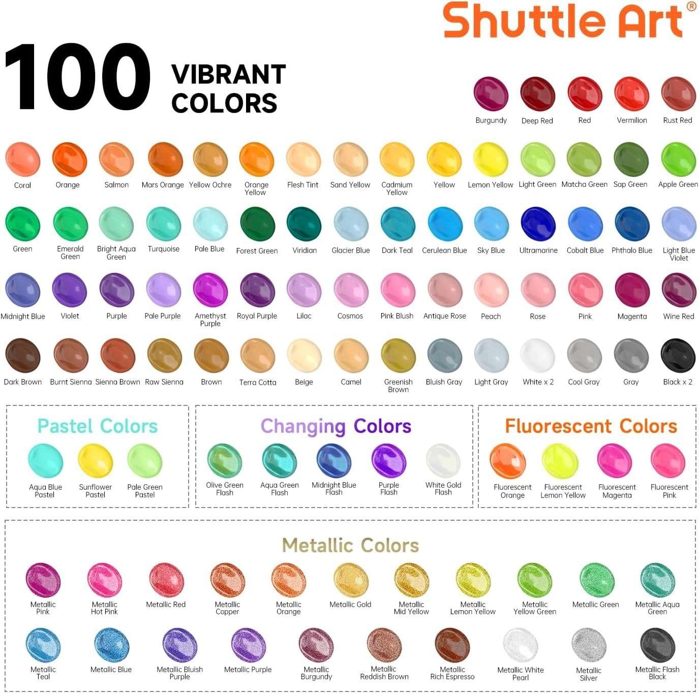 Ultimate Acrylic Paint Collection – 100 Colors, Non-Toxic, Waterproof & Safe