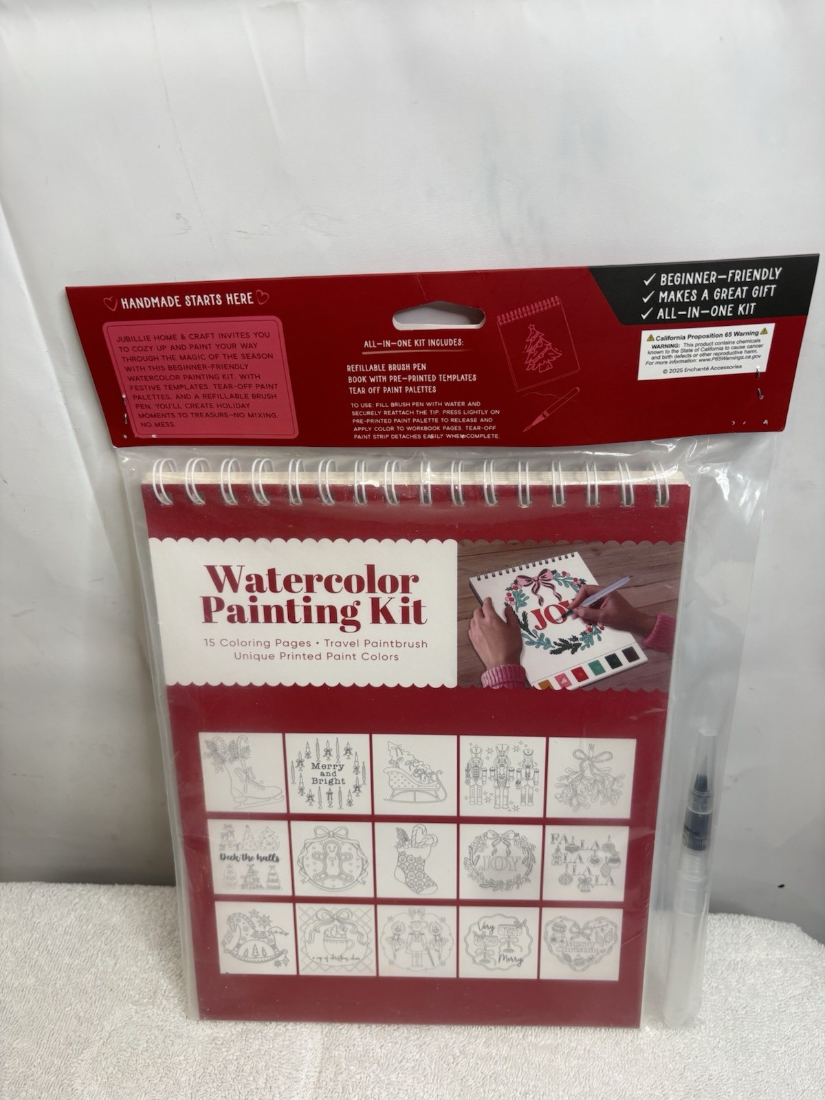 Jubillie Home & Craft Watercolor Painting Kit 15 Coloring Pages Paintbrush/Palet