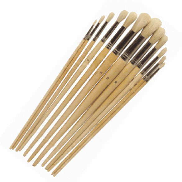 12pc ROUND TIP 13″ LONG ARTIST PAINT BRUSH BRUSHES SET OIL/WATER BASE PTC-582