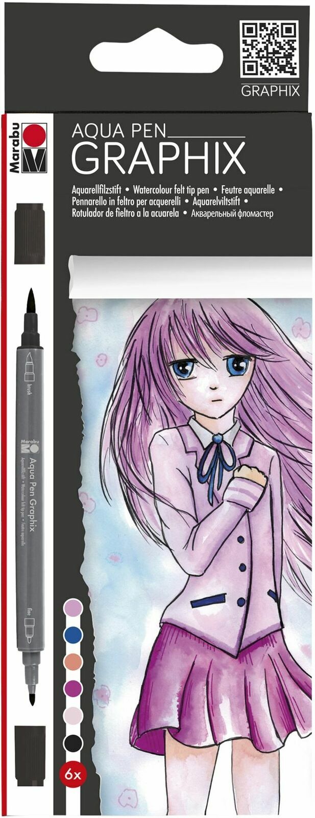 Marabu Aqua Pen Set 6/Pkg-Make Manga -145900-101 NEW