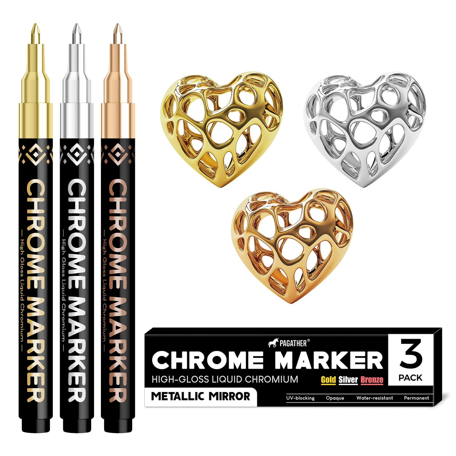 3Pcs Chrome Paint Markers, Permanent Mirror Liquid Chrome Pens for Plastic, M…