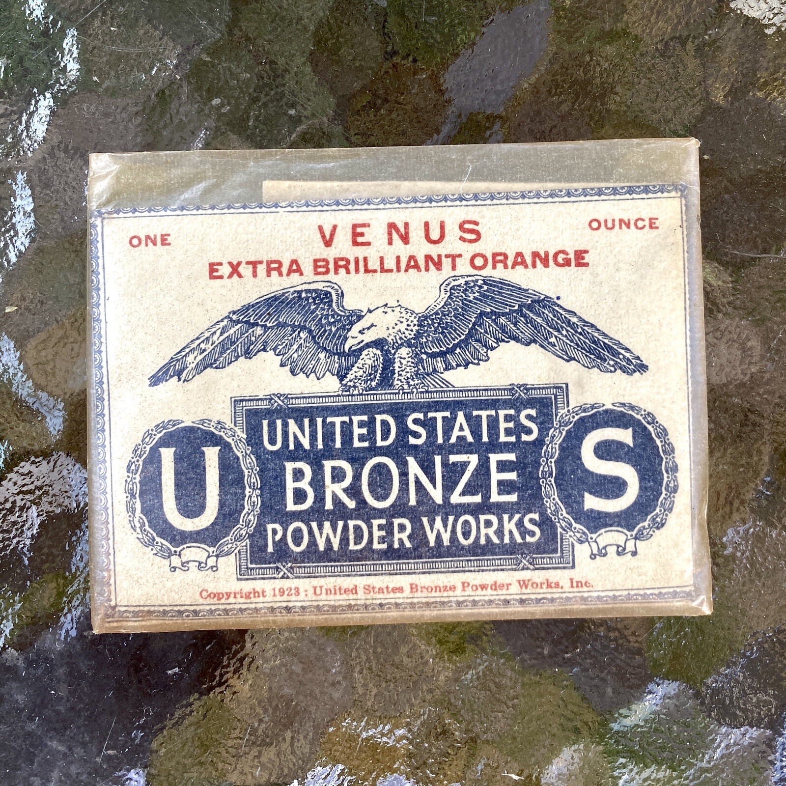 Vintage Venus Paten EXTRA BRILLIANT ORANGE US BRONZE POWDER WORKS 1 oz