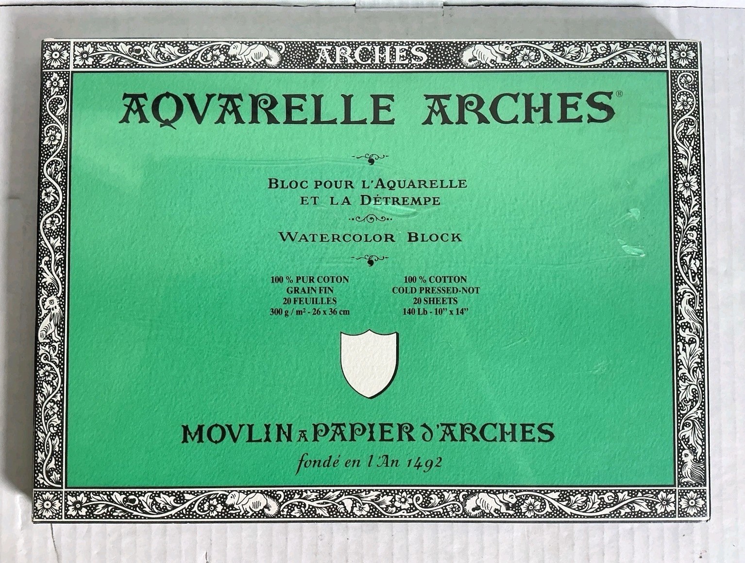 Arches Aquarelle Watercolor Block Cotton Cold Pressed 140lb 10in x 14in 20-Sheet