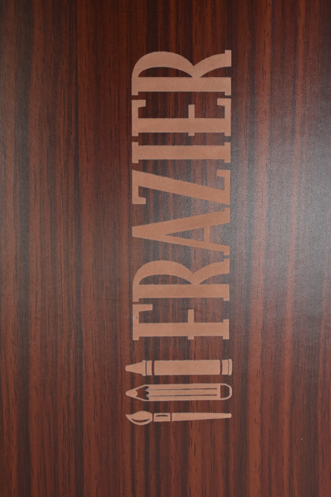 Personalized Faux Wood Case 80 Piece Art Set w Branded Name Walnut Storage