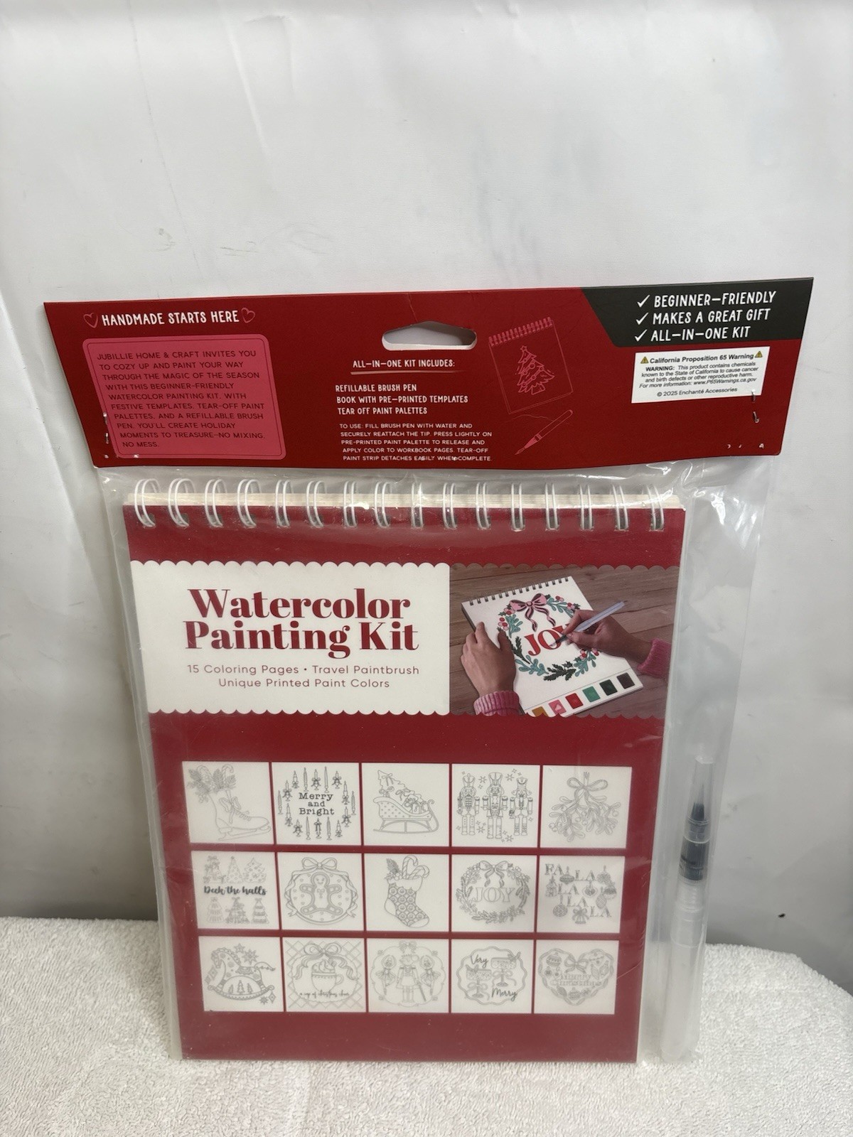Jubillie Home & Craft Watercolor Painting Kit 15 Coloring Pages Paintbrush/Palet