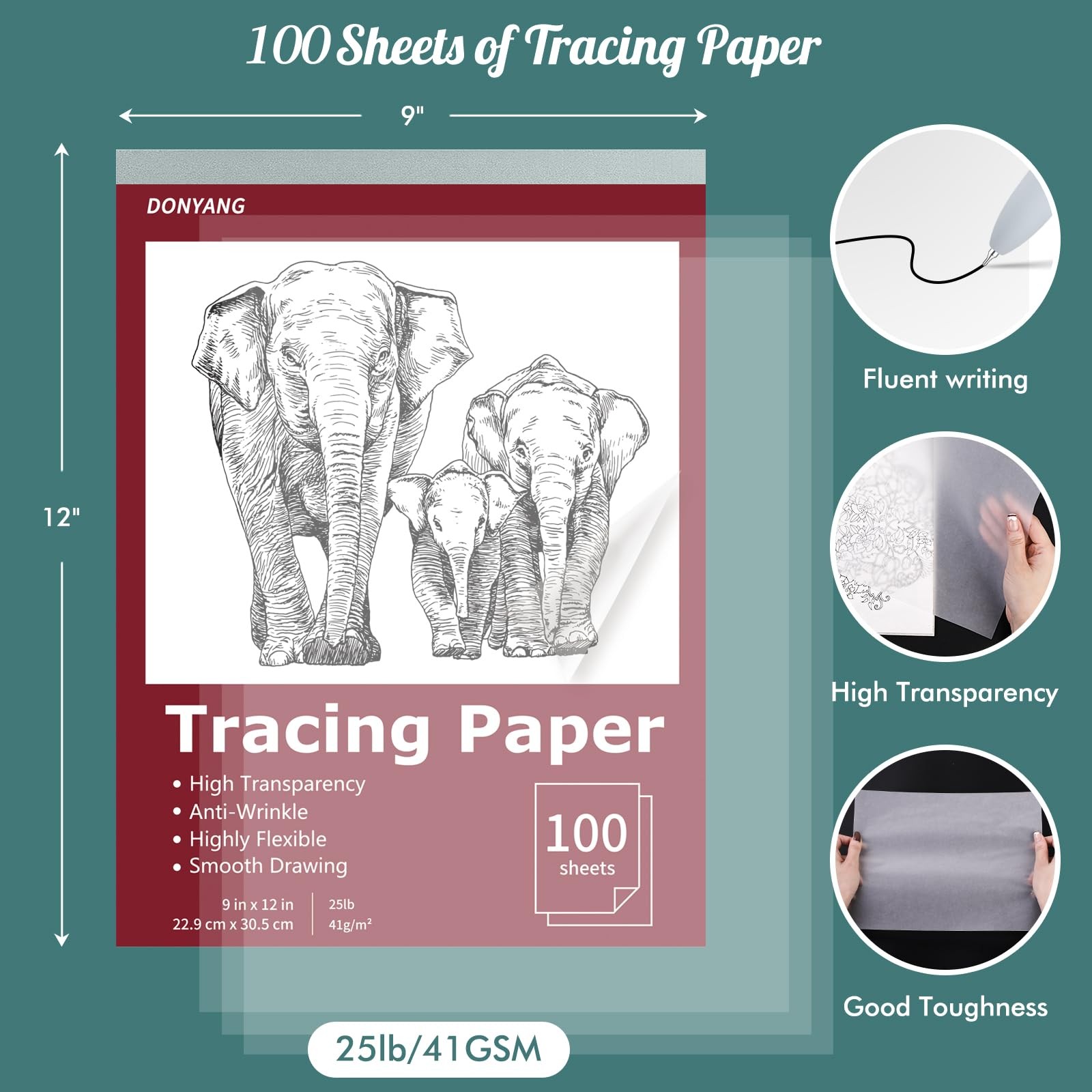 Tracing Paper 9×12 inch, 100 Sheets Transparent 9″ x 12″ (100 Sheet), Red