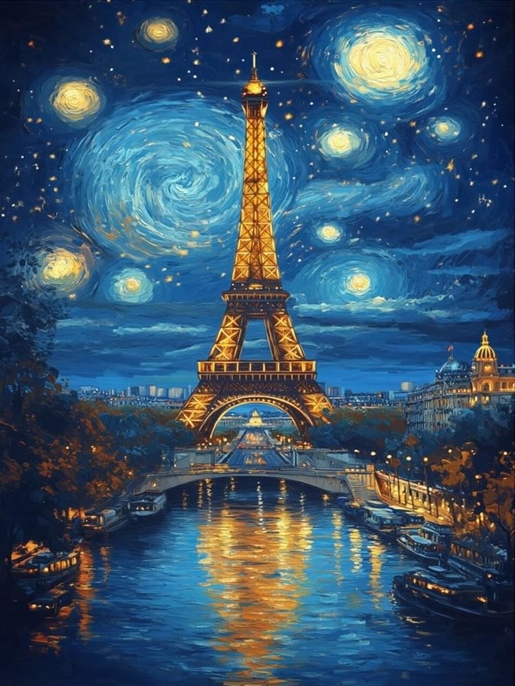Eiffel Tower Diamond Art Kits for Adults,Starry Sky Round Full Drill 5D Diamond