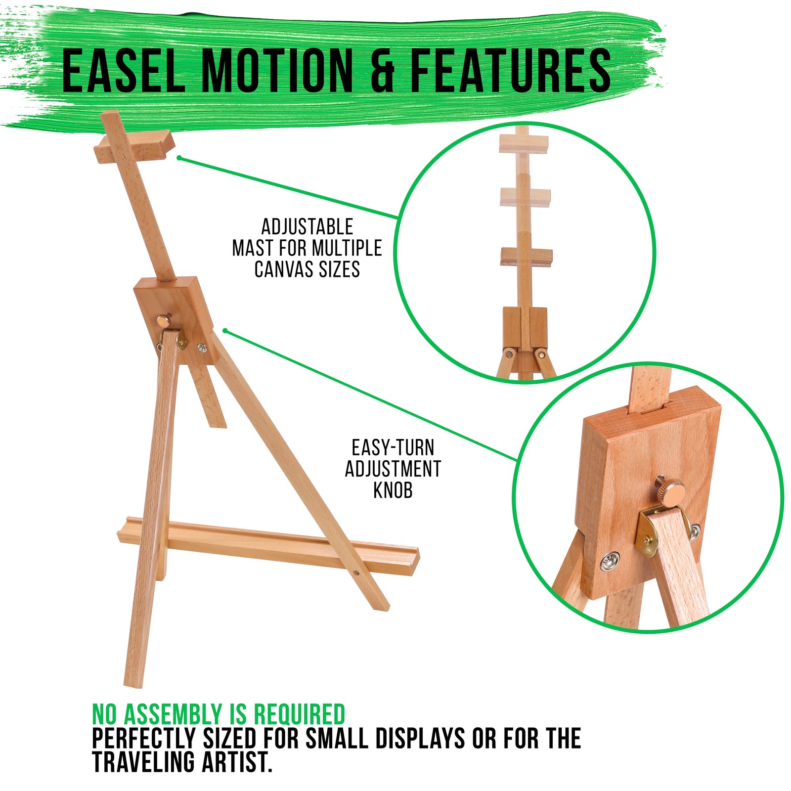 31″ Tabletop Folding A-Frame Artist Studio Easel, Beechwood Tripod Display Stand