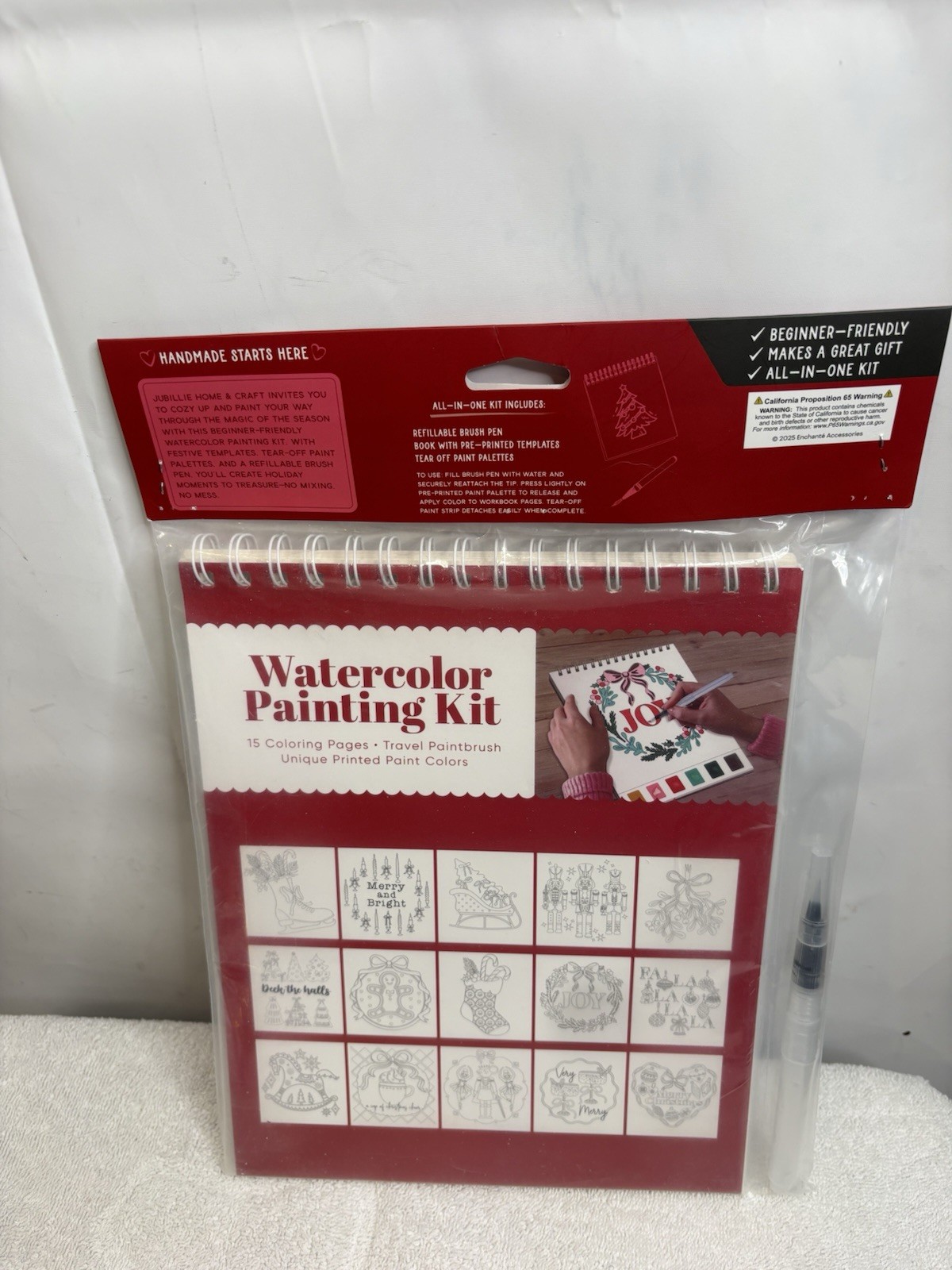 Jubillie Home & Craft Watercolor Painting Kit 15 Coloring Pages Paintbrush/Palet