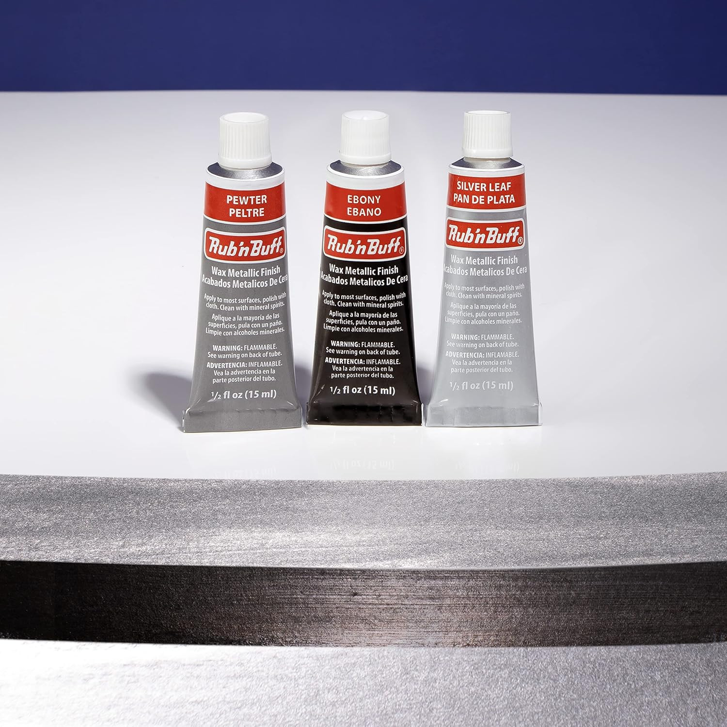 Rub N Buff Wax Metallic Finish Grey Kit – Ebony Silver Leaf and Pewter 15