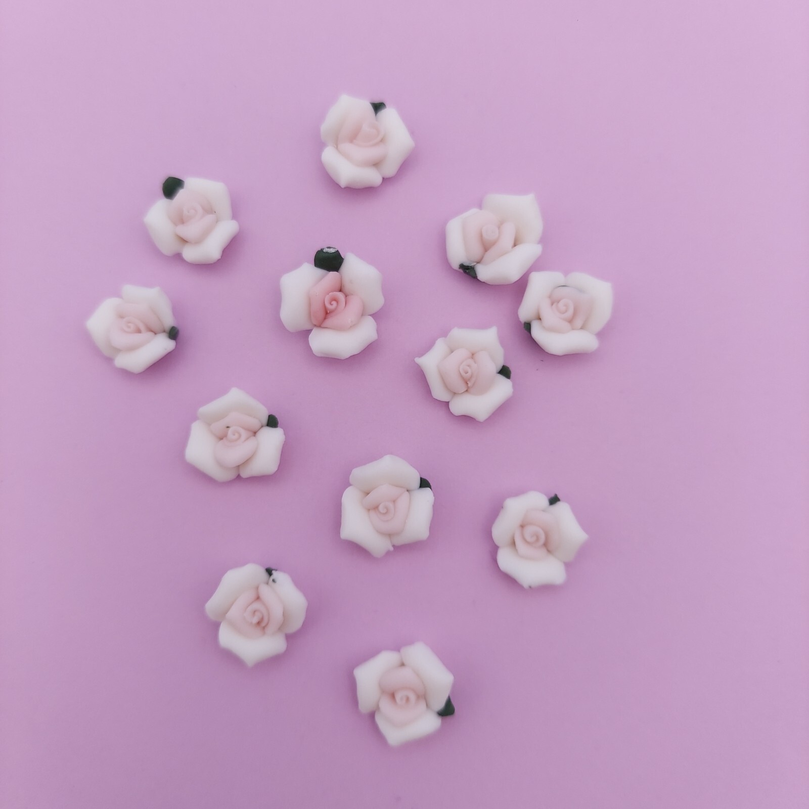 Bisque Porcelain Roses Ivory & Pink 1/2″ Lot of 12