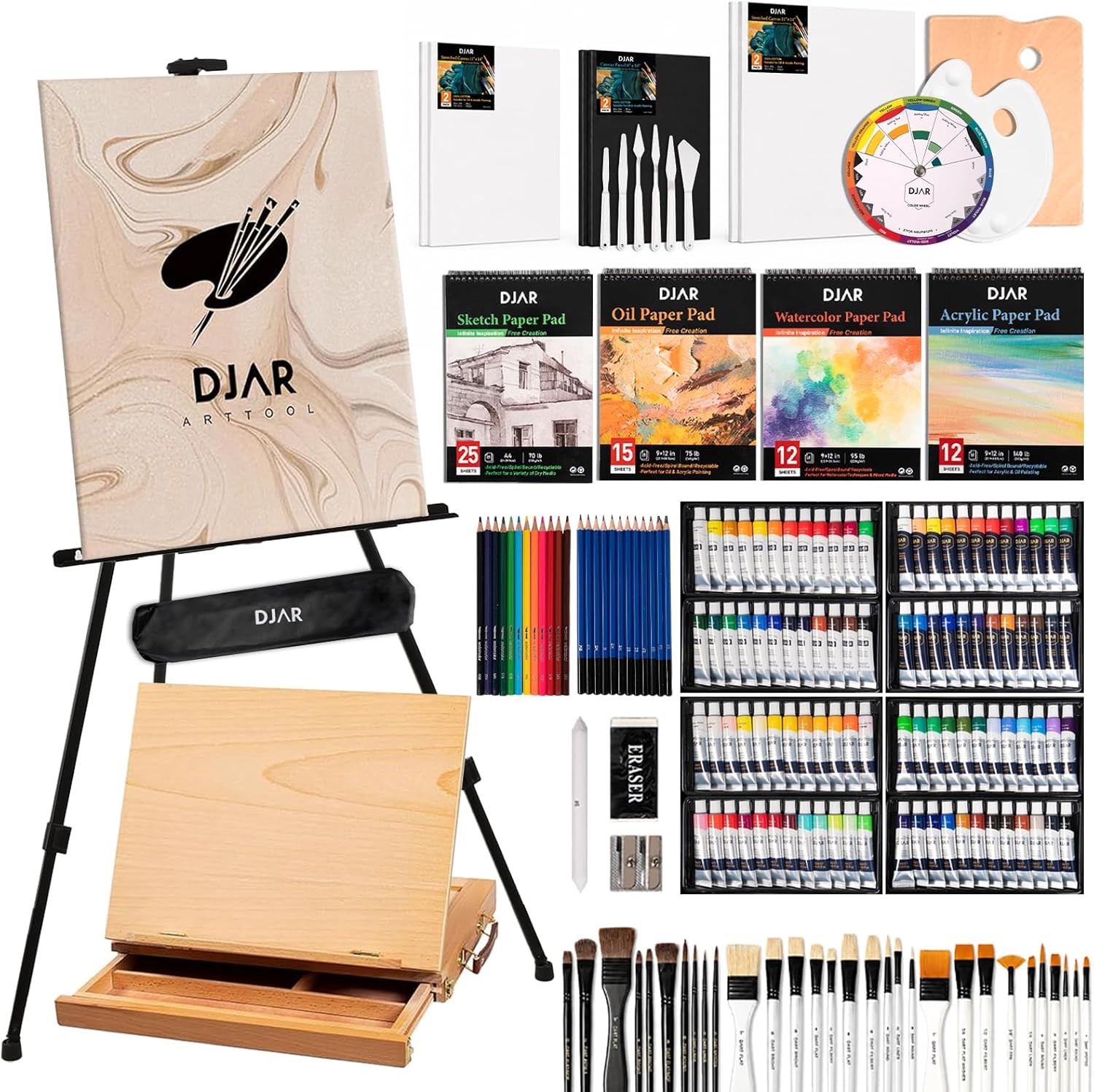 DJAR 174 Pcs All in One Art Painting Kit Beech Easel