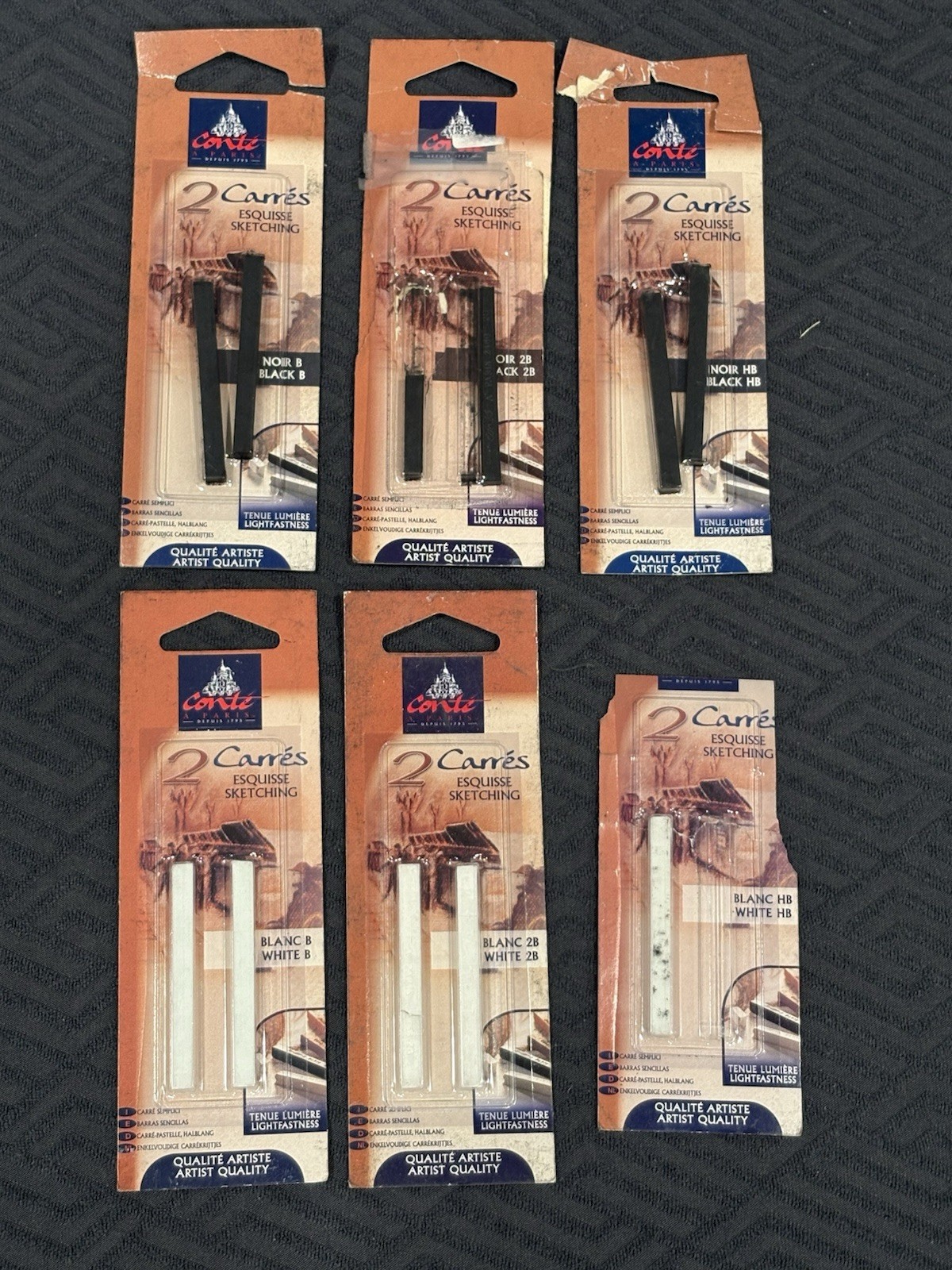Conte A Paris Sketching Crayons Black B 2B HB Noir Black Blanc White Lot 1I99