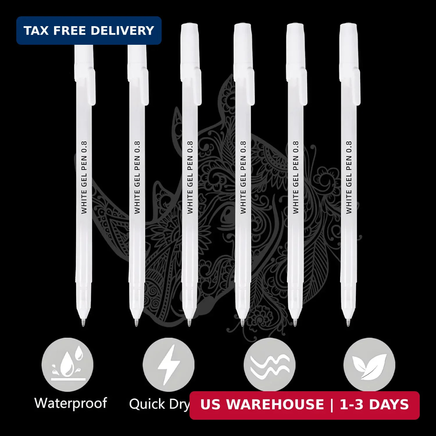 White Gel Pens, 6 Pack 0.8mm Premium White Ink Gel Pen, For Black Paper