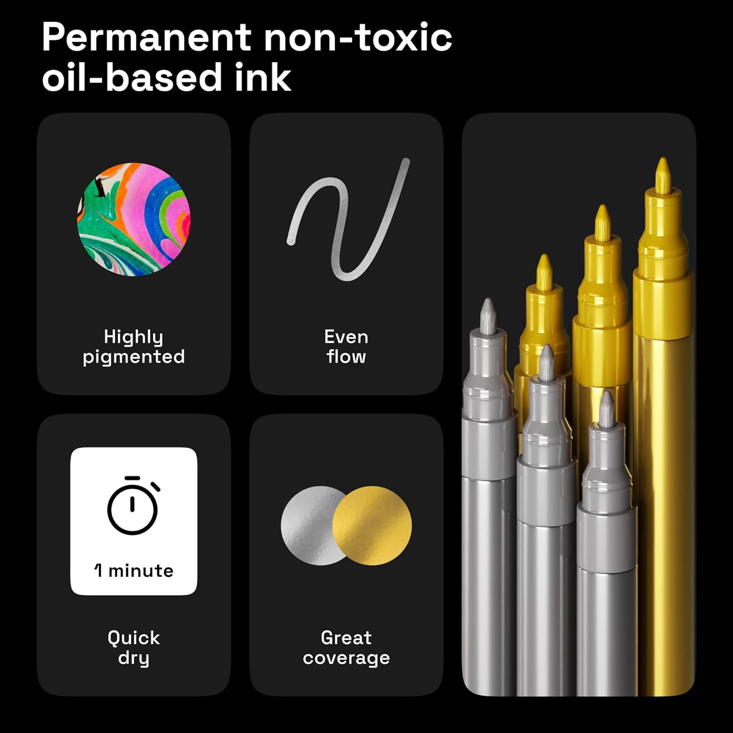 12 Oil-Based Gold & Silver Paint Pens- 0.7Mm Extra-Fine Markers for Tire, Wood,