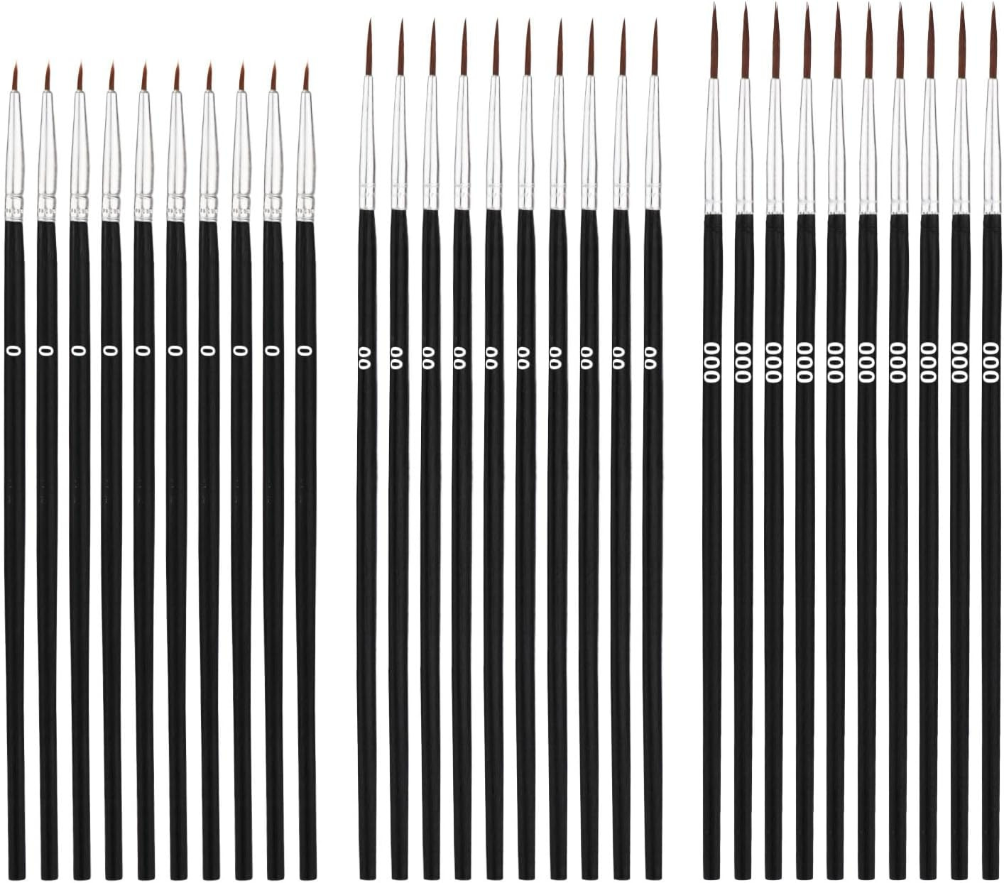 30Pcs Detail Paint Brushes, Fine Tip Paint Brush with 3 Sizes #0#00#000 Mini Tin