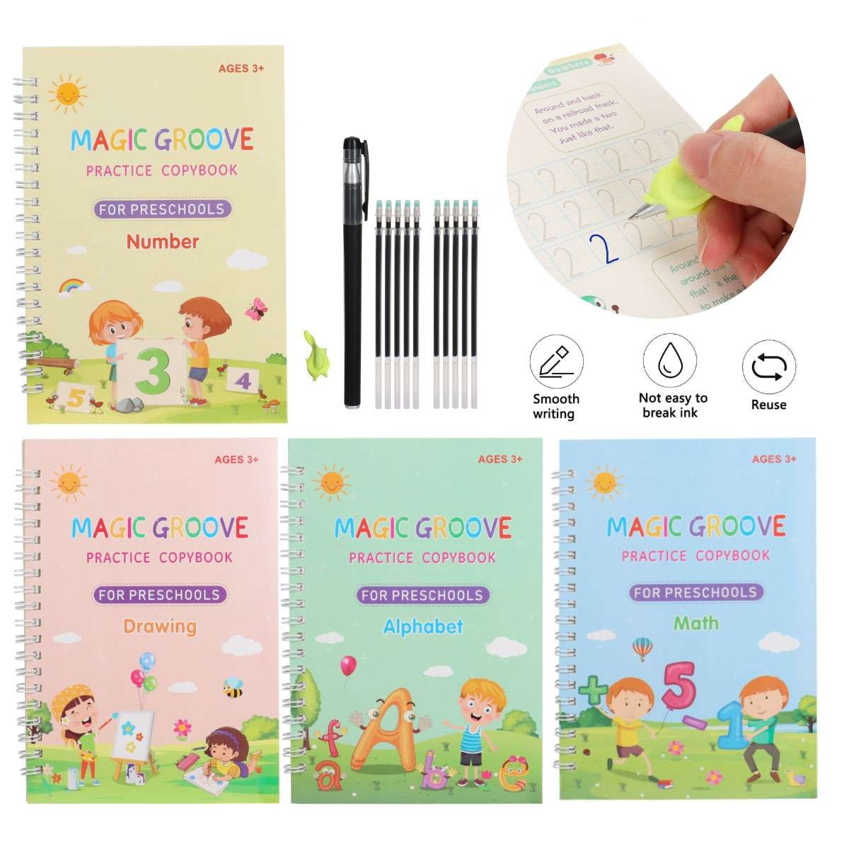 32Pcs Magic Practice Copybook Groove Children Reusable English Writing Book kids