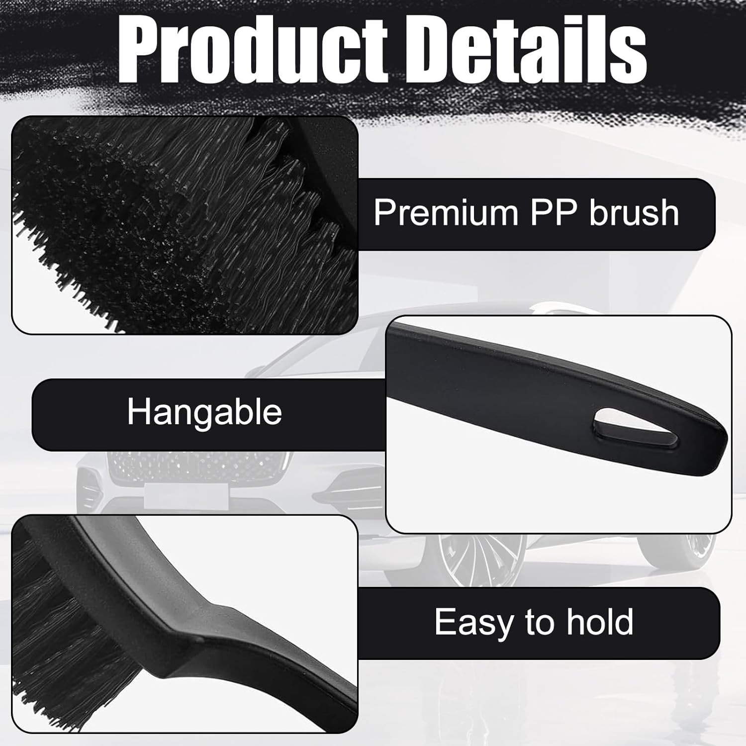 Car Wheel Brush, Stiff Bristle Short Handle Scrub Tire & Wheel Rim Brush, Black