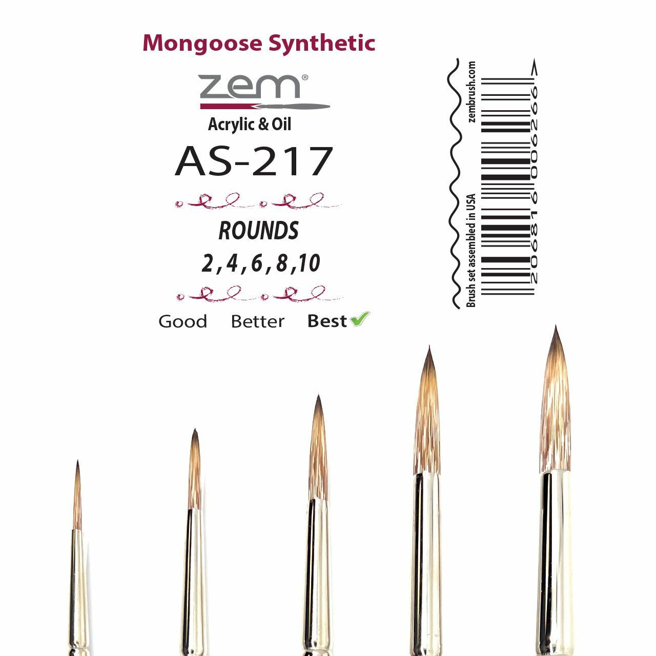 AS-217 Mongoose Synthetic Rounds Brush Set 5 pcs