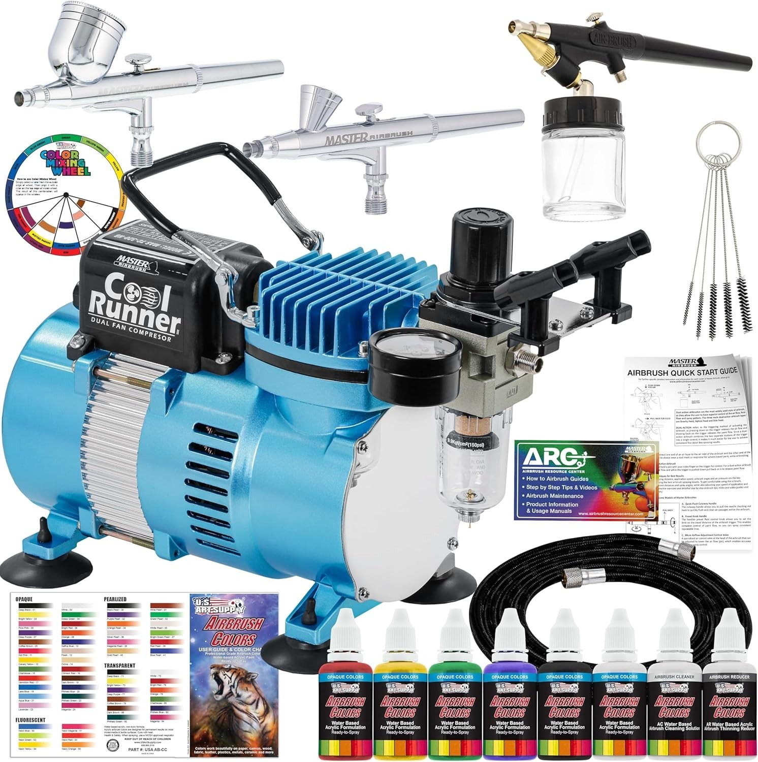 Versatile Airbrush Kit: Cool Runner II with Compressor, 3 Airbrushes & Paints