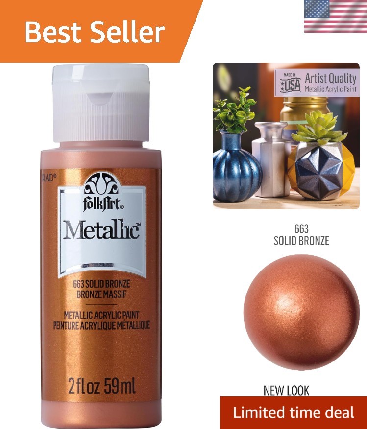 Solid Bronze Metallic Acrylic Paint – 2 Ounce Non-Toxic for Indoor & Outdoor Use