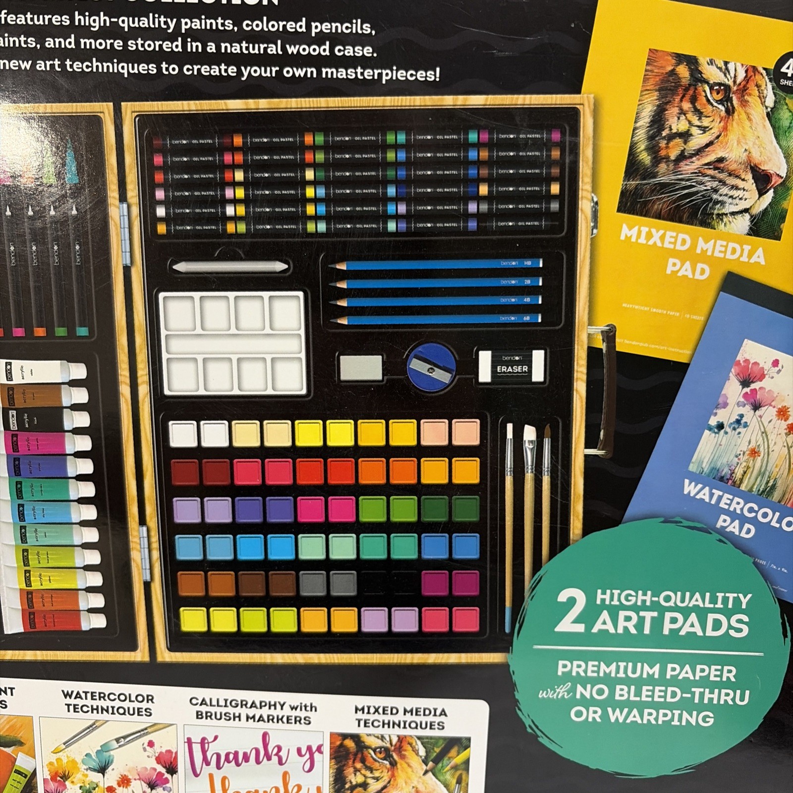 Bendon Deluxe Wooden Artist Case Multicolor 150 Piece Mixed Media Art Set New