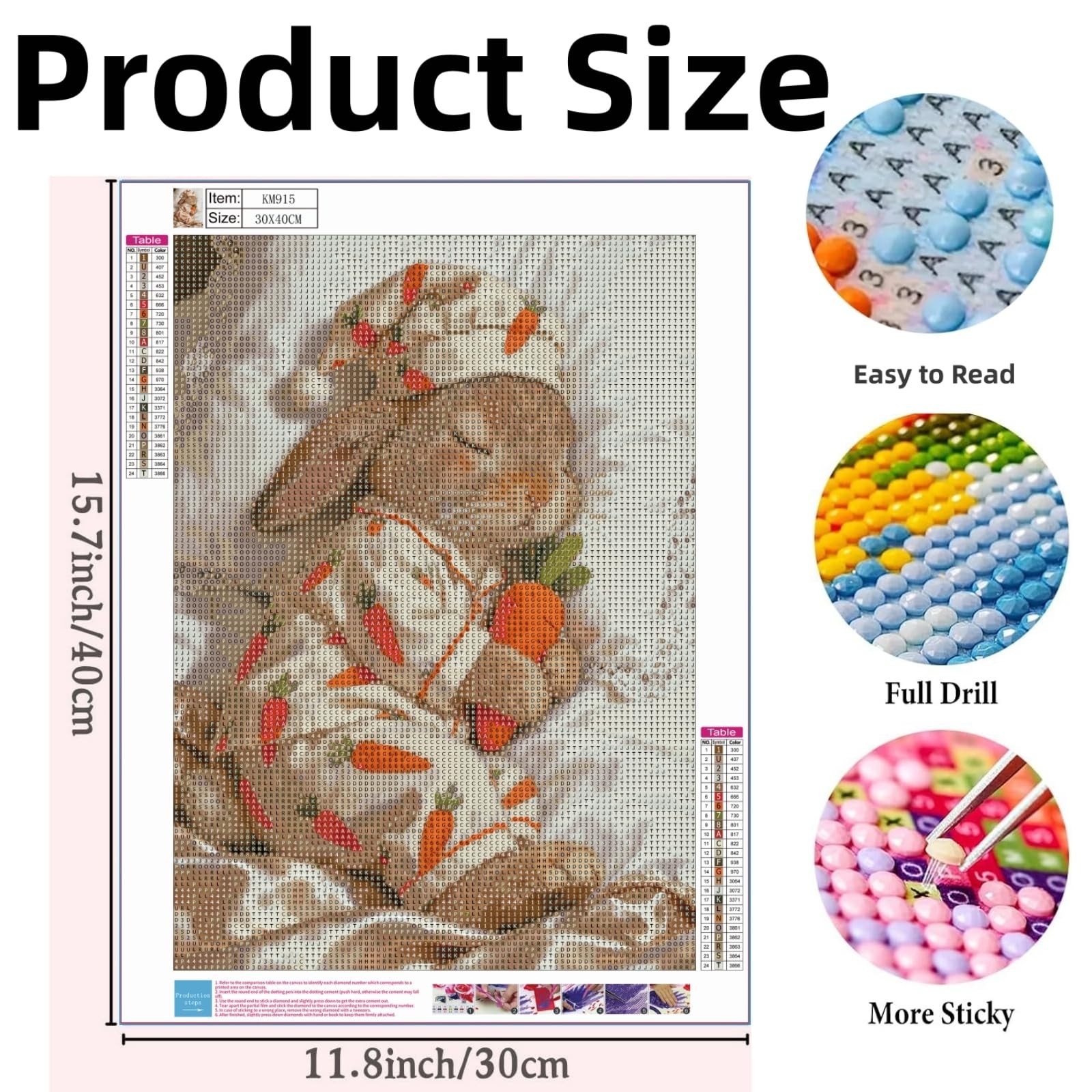 5D Diamond Painting Kits for Adults, Cute Sleeping Rabbit Full Round Drills Gem