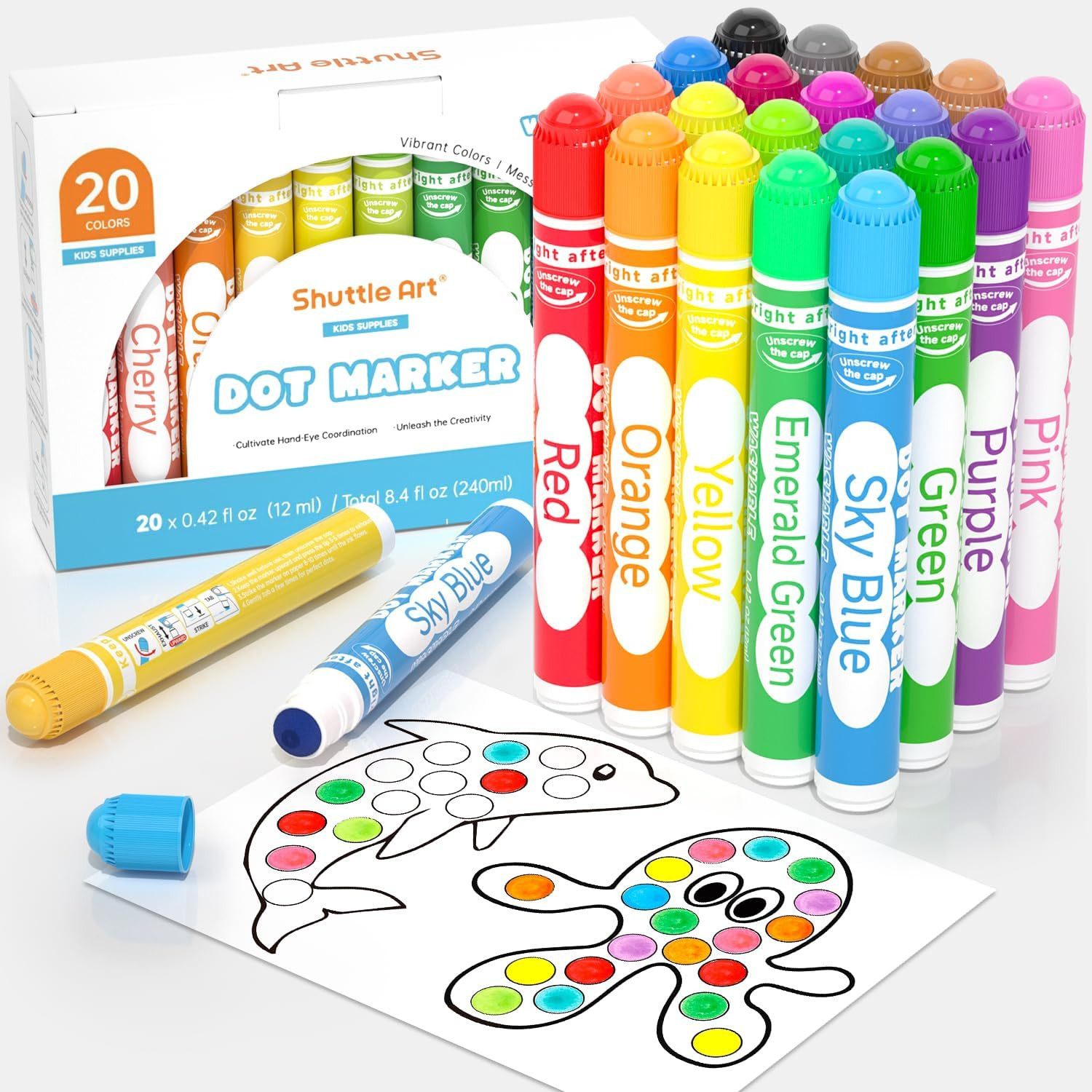 Dot Markers, 20 Colors Washable Markers for Toddlers,Bingo Daubers Supplies Kids