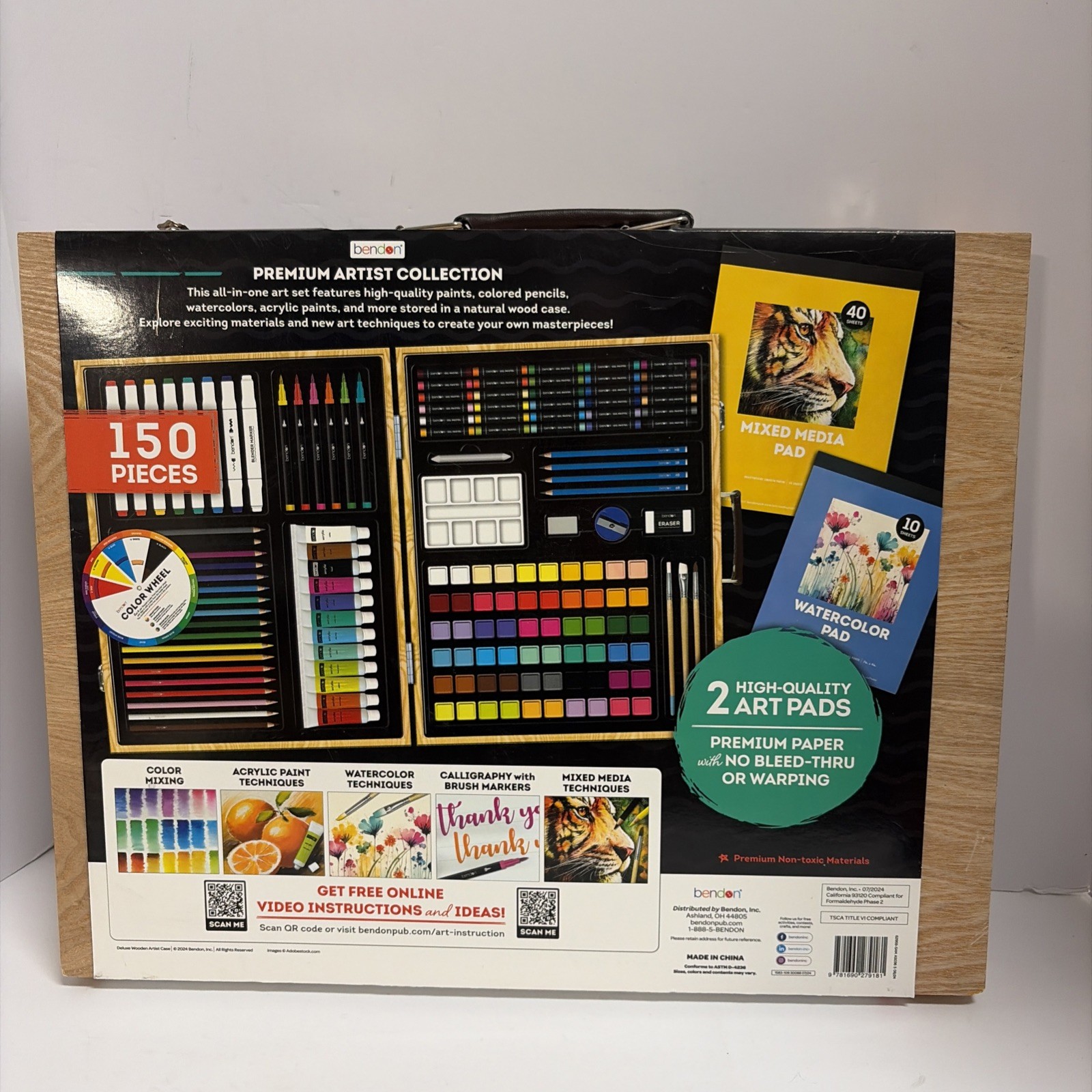 Bendon Deluxe Wooden Artist Case Multicolor 150 Piece Mixed Media Art Set New