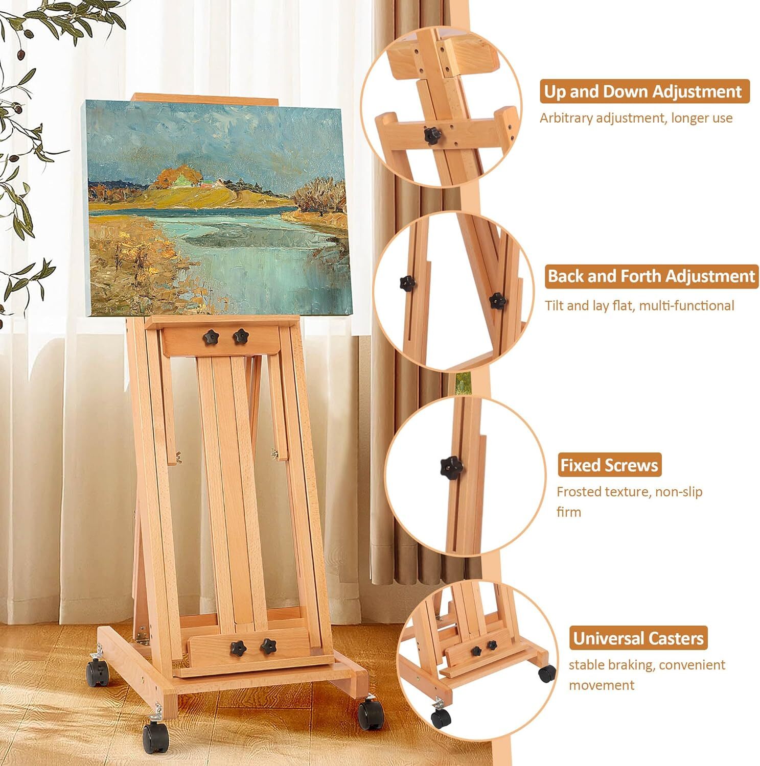 Painters H-Frame Wooden Easel Adjustable Artist Floor Easel Stand Up to 87in