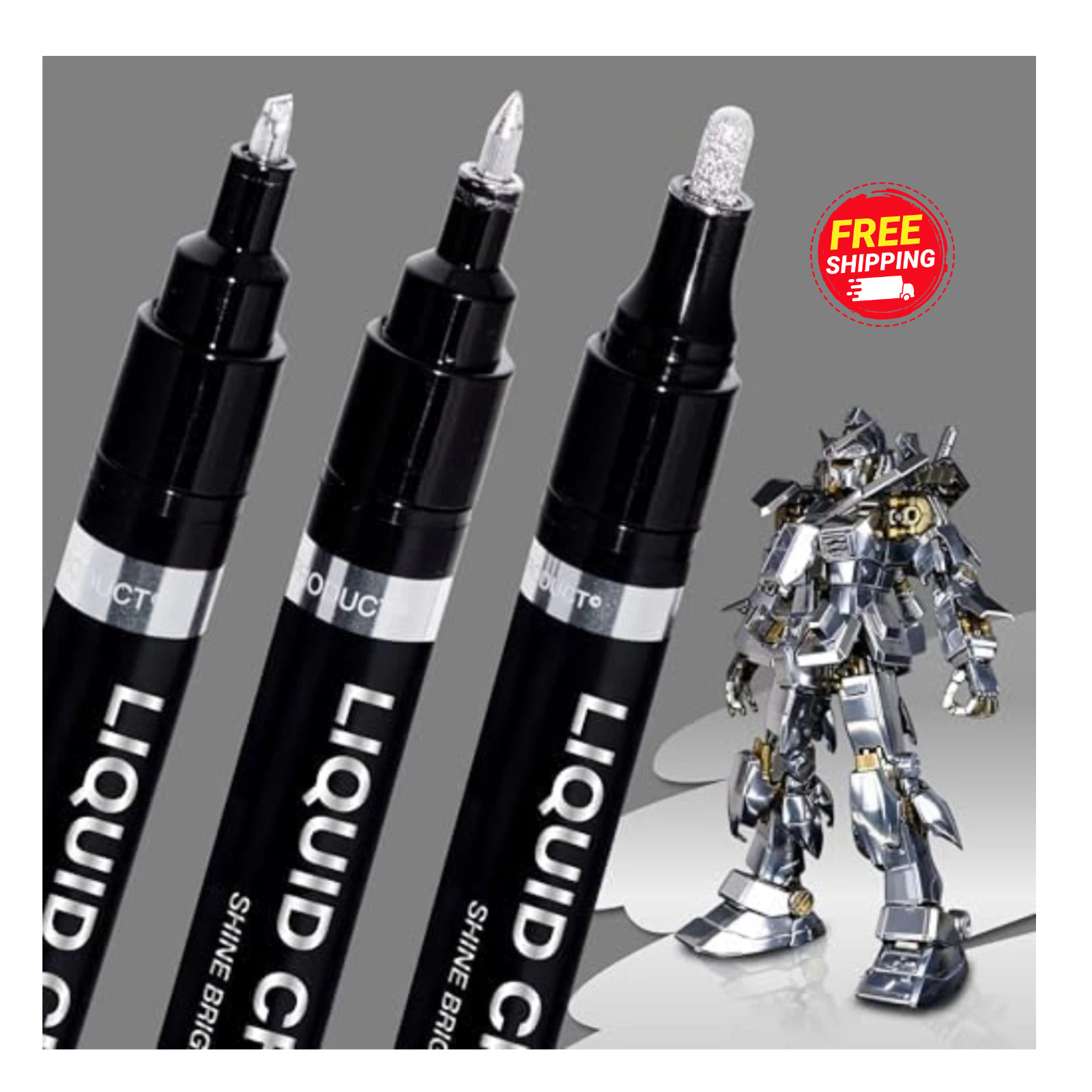 3PK Liquid Chrome Markers Set – Permanent Mirror Pens for Plastic- Metal, Art