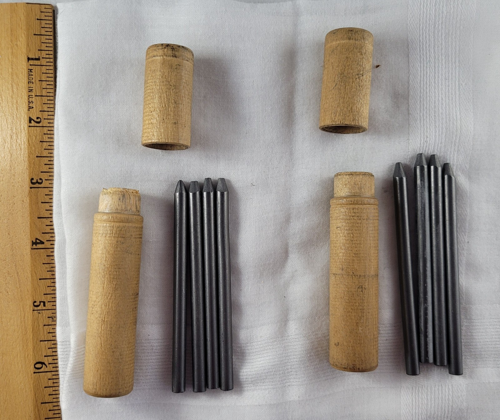 Heavy artist pencil leads in wood tubes NOS. 7/32 inch diameter. Unknown mfr.
