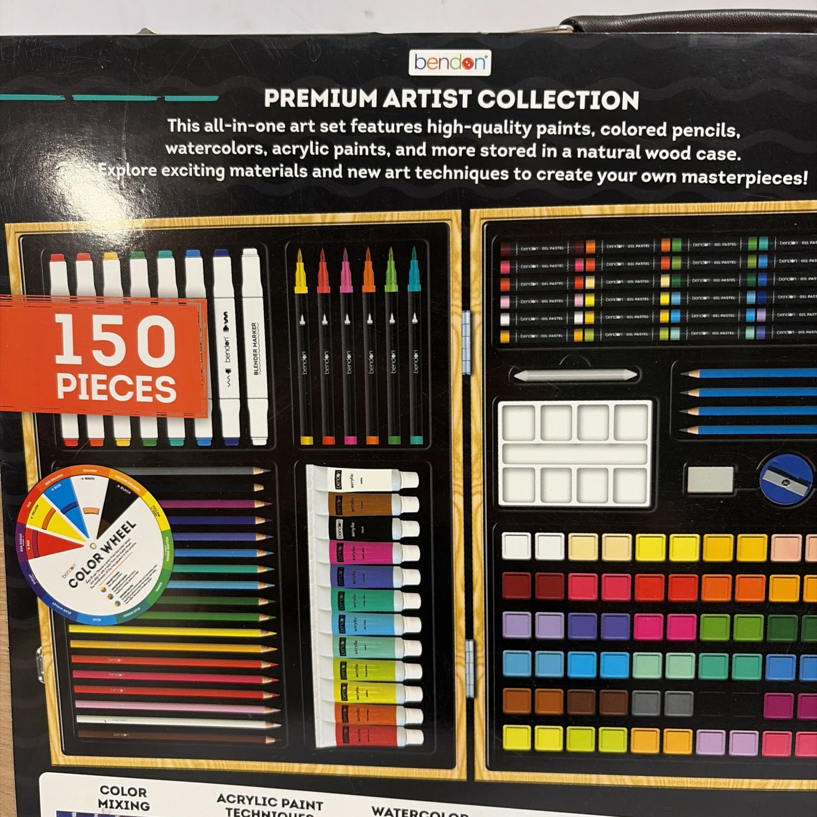 Bendon Deluxe Wooden Artist Case Multicolor 150 Piece Mixed Media Art Set New