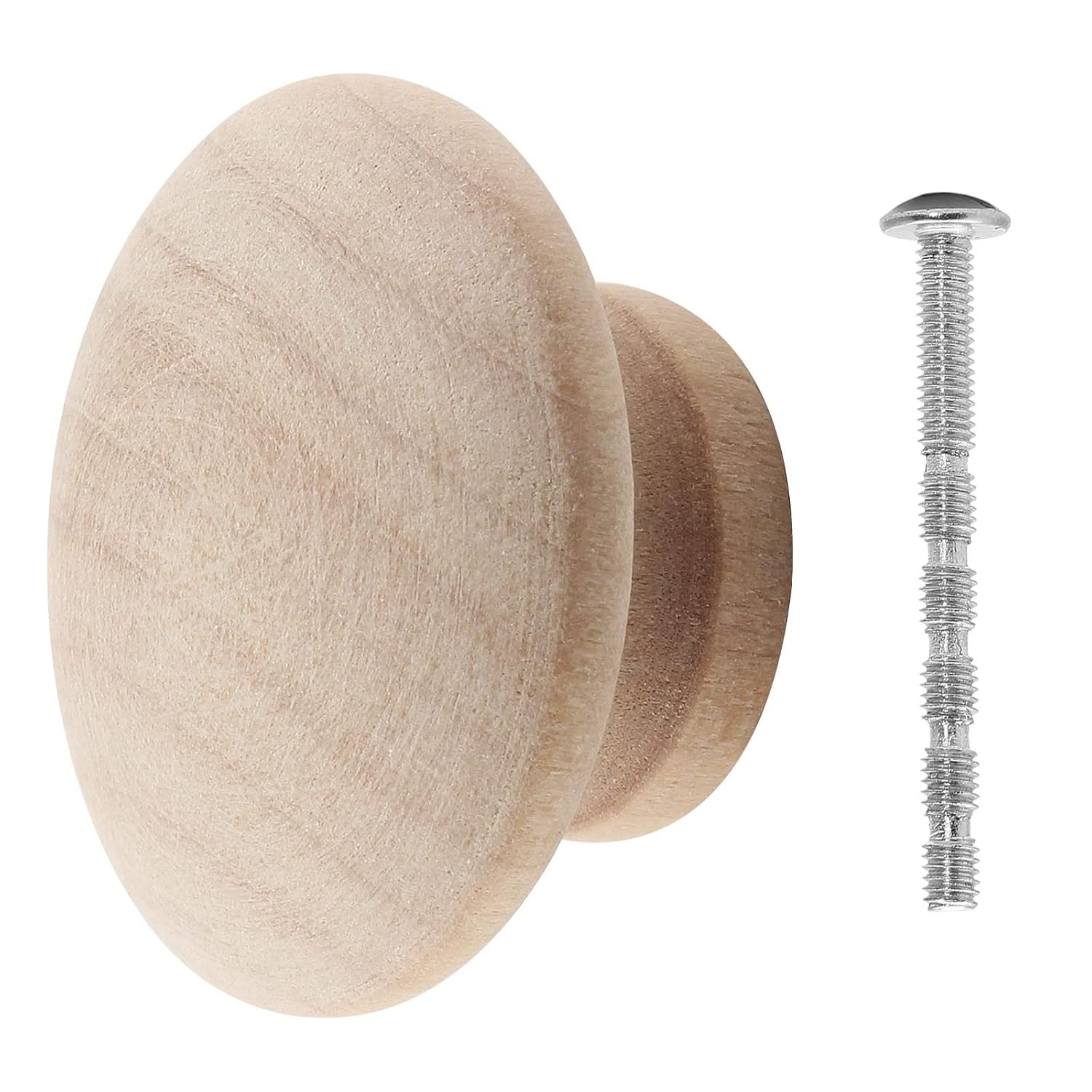 10 Pack Unfinished 1-1/2 Inch Round Wood Mushroom Shape Wooden Knobs Set