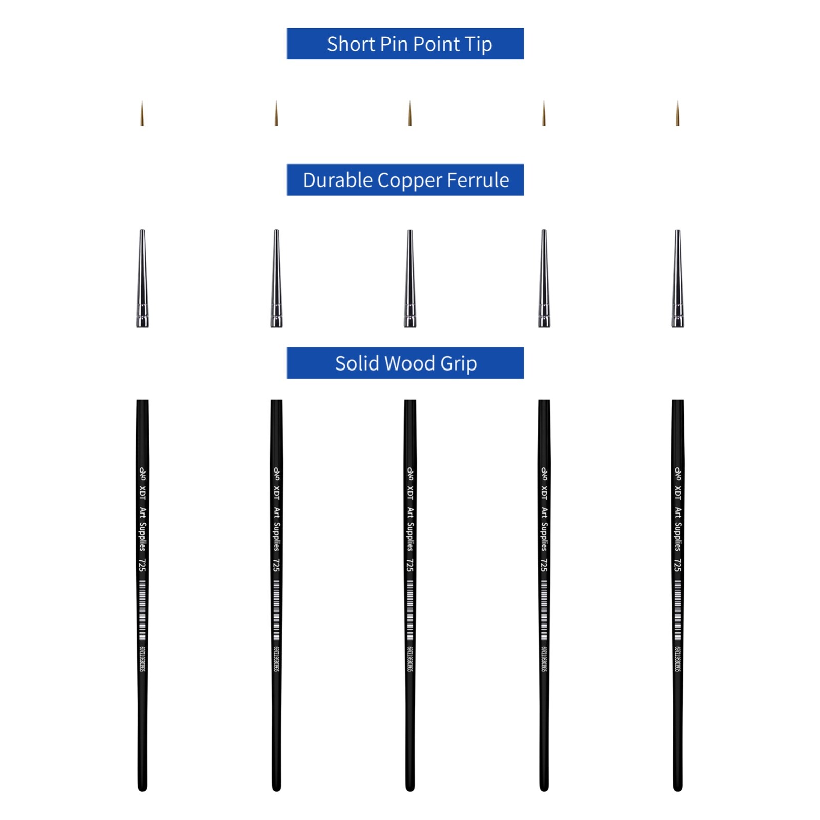 XDT#725 100Pc Round Tip #00000 Paint Brush Finest Micro Detail Nail Model Kit