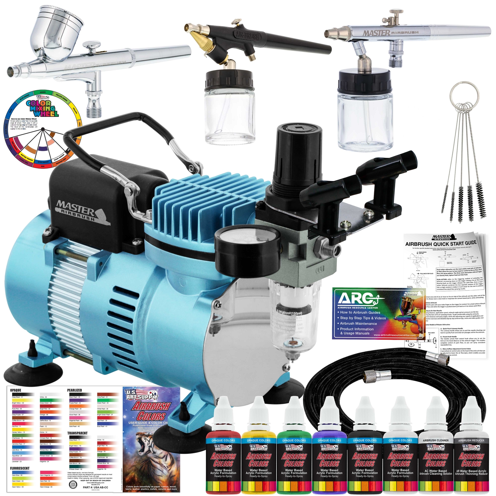 3 Airbrush Professional Airbrushing System Kit – 6 Primary Colors Acrylic Paint
